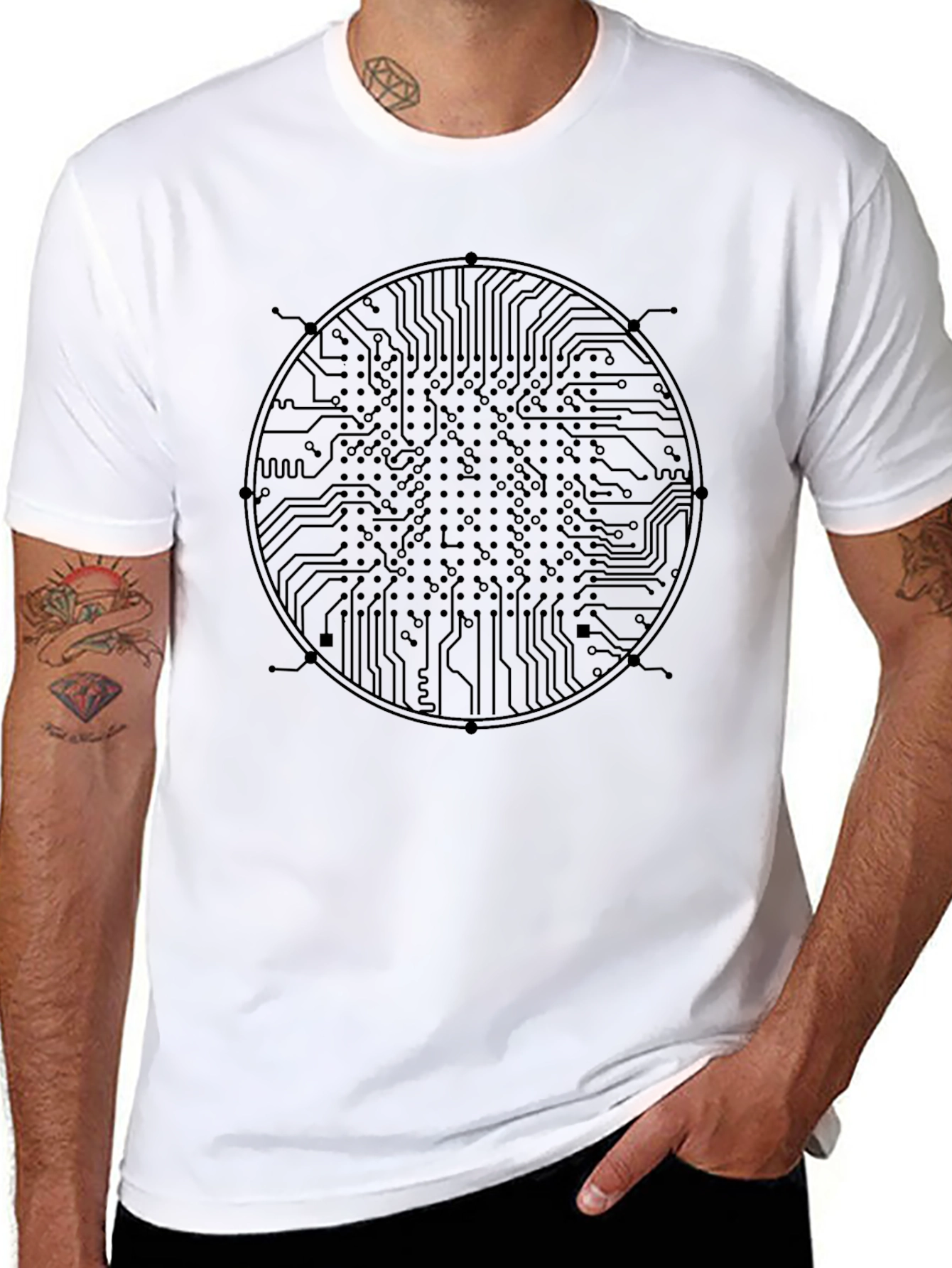 Circuit Board Graphic Tee - Black Cotton T-Shirt