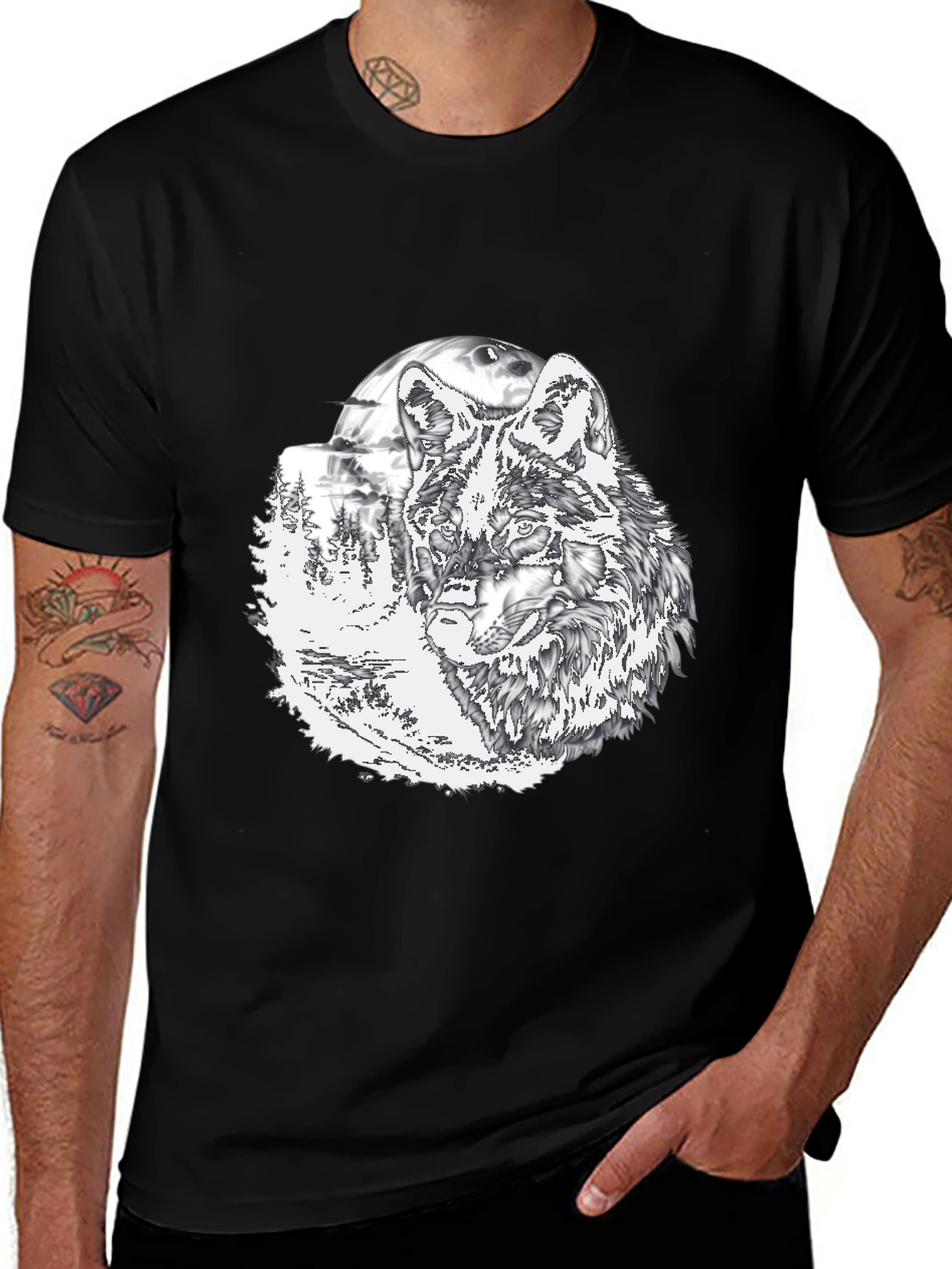 Wolf Graphic T-Shirt - Mens Black Tee