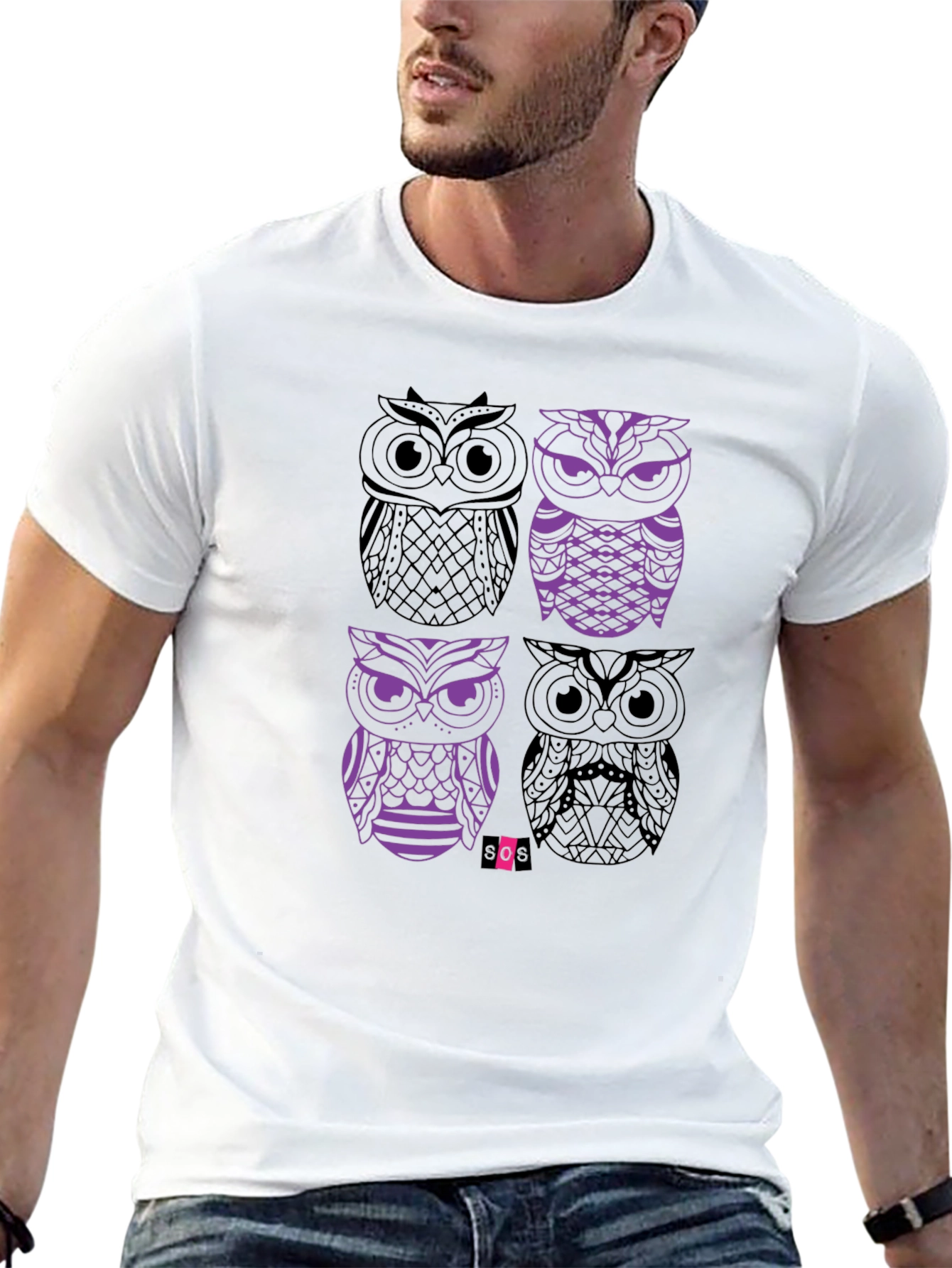 Owl Graphic Print Mens Black T-Shirt