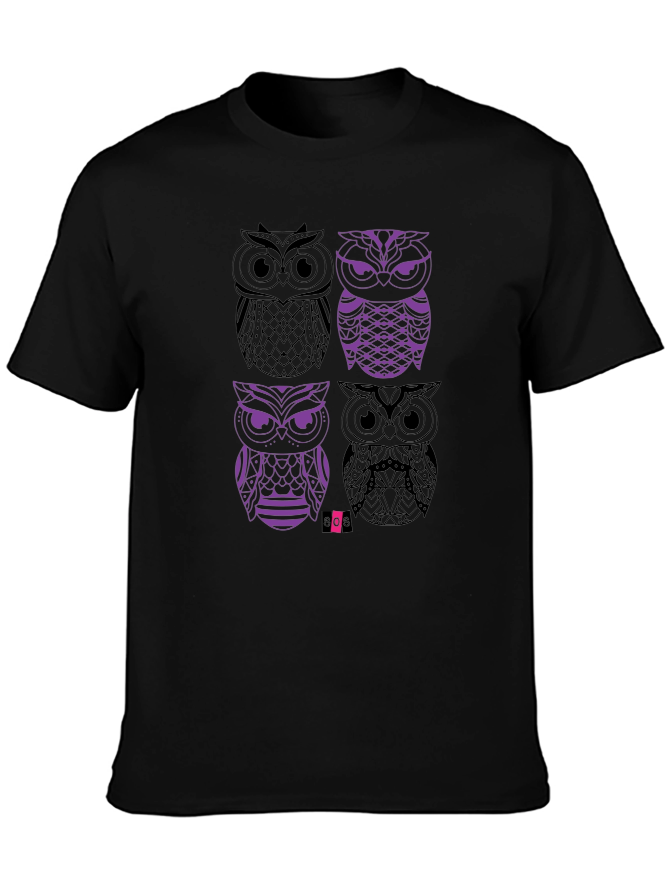 Owl Graphic Print Mens Black T-Shirt