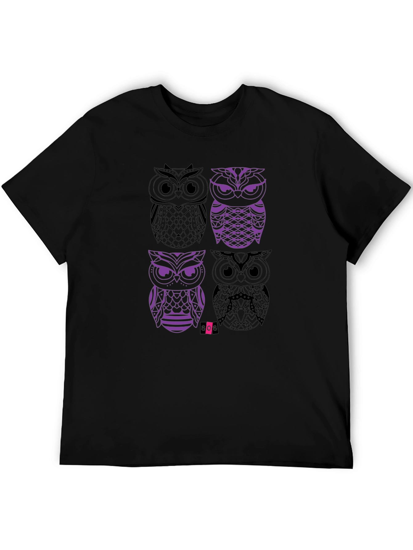 Owl Graphic Print Mens Black T-Shirt