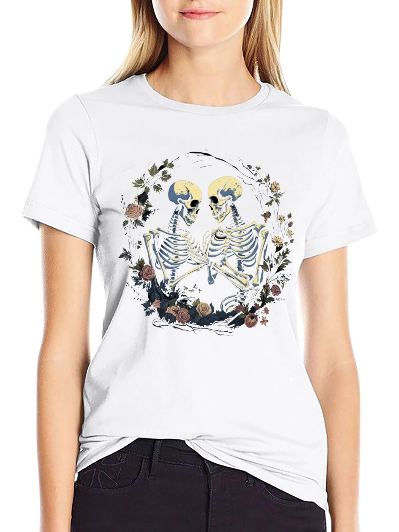Skeleton Couple T-Shirt - Floral Design