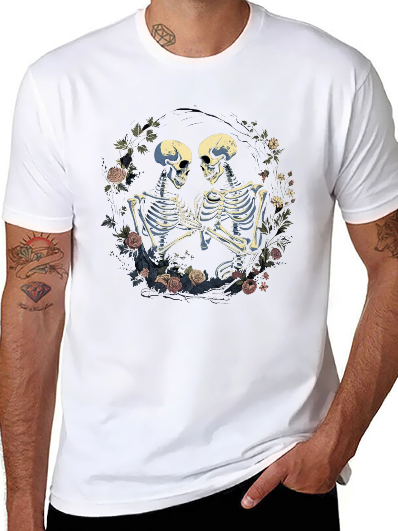 Skeleton Couple T-Shirt - Floral Design