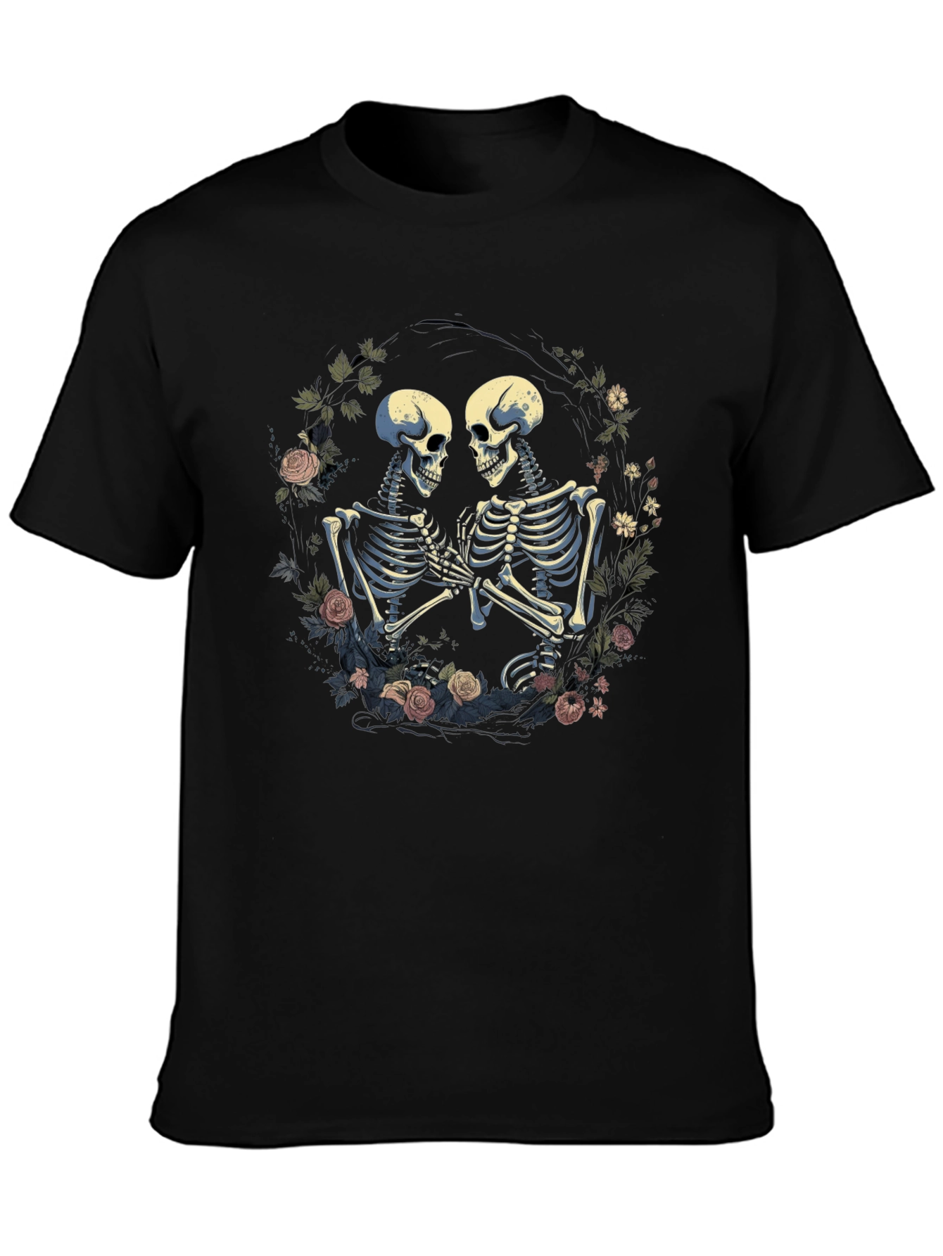 Skeleton Couple T-Shirt - Floral Design