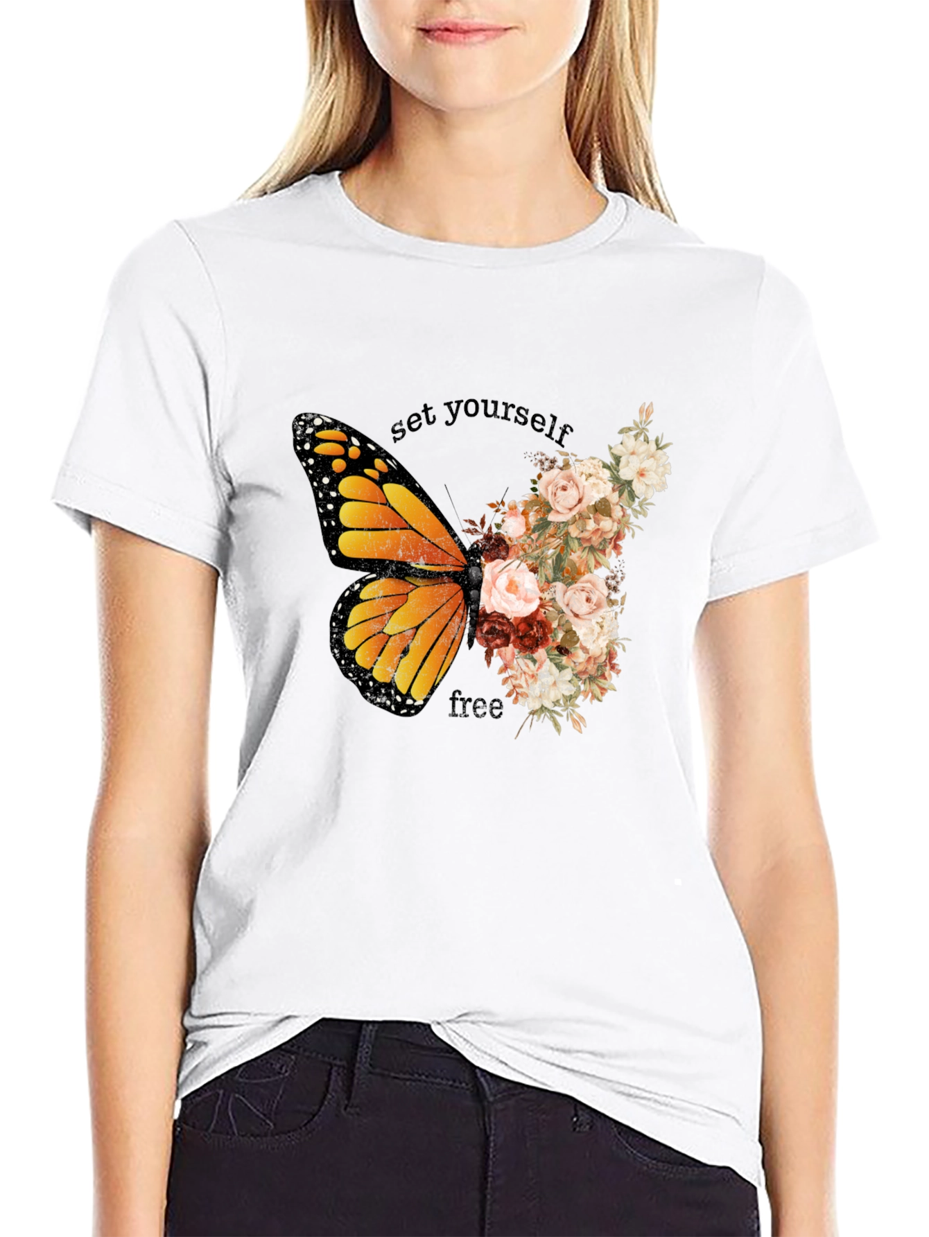 Butterfly Floral Graphic T-Shirt