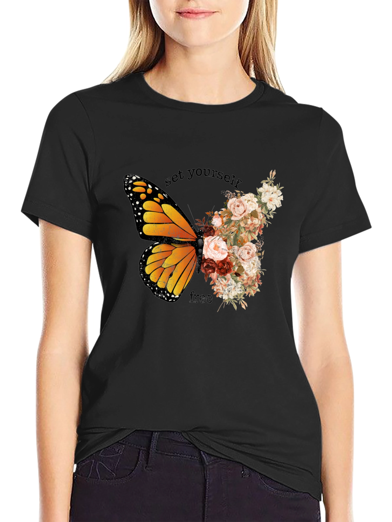 Butterfly Floral Graphic T-Shirt