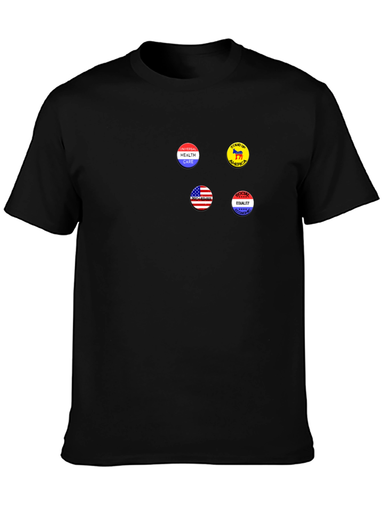 Political Statement T-Shirt with Democrat Pin Buttons