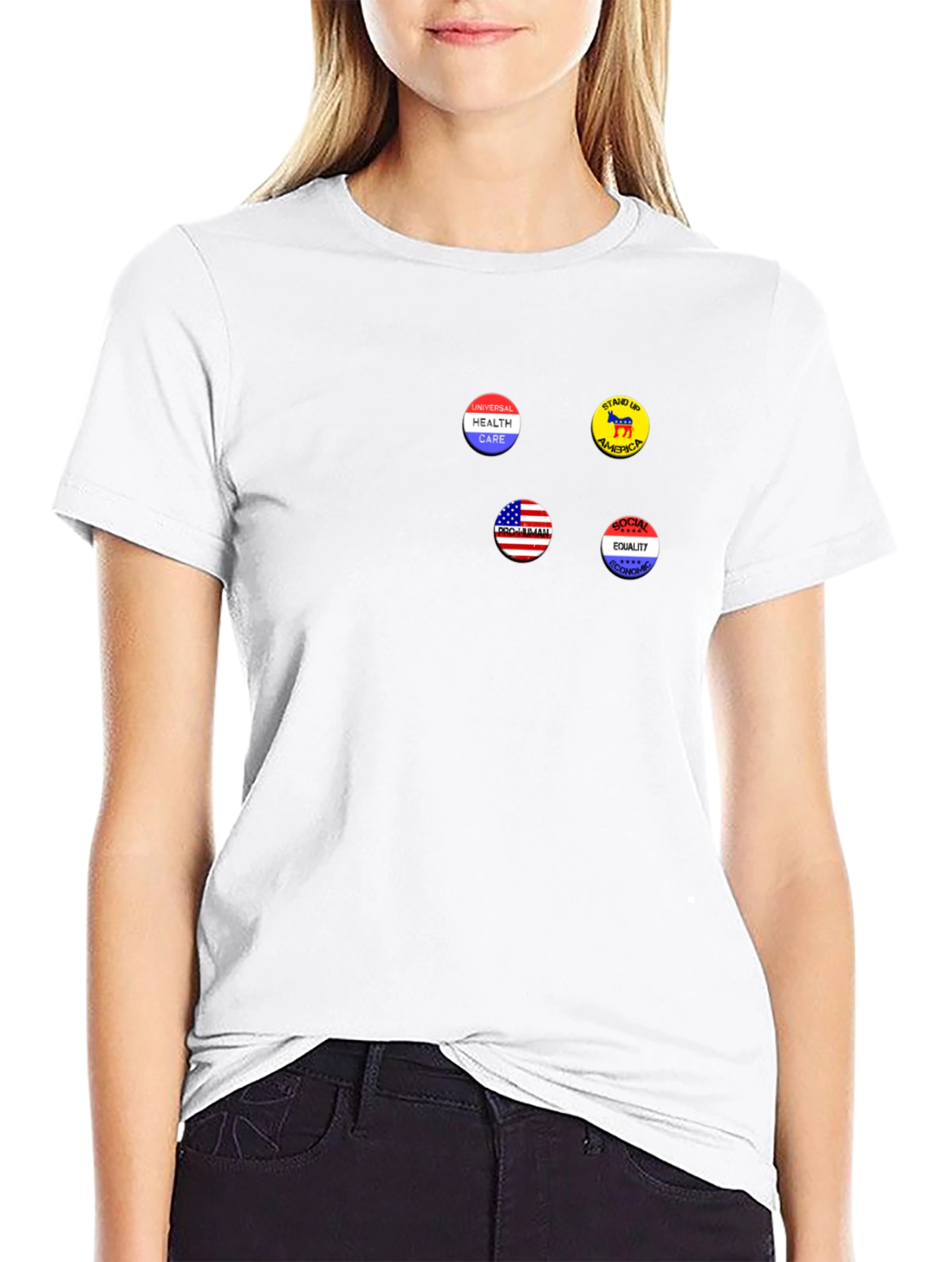 Political Statement T-Shirt with Democrat Pin Buttons