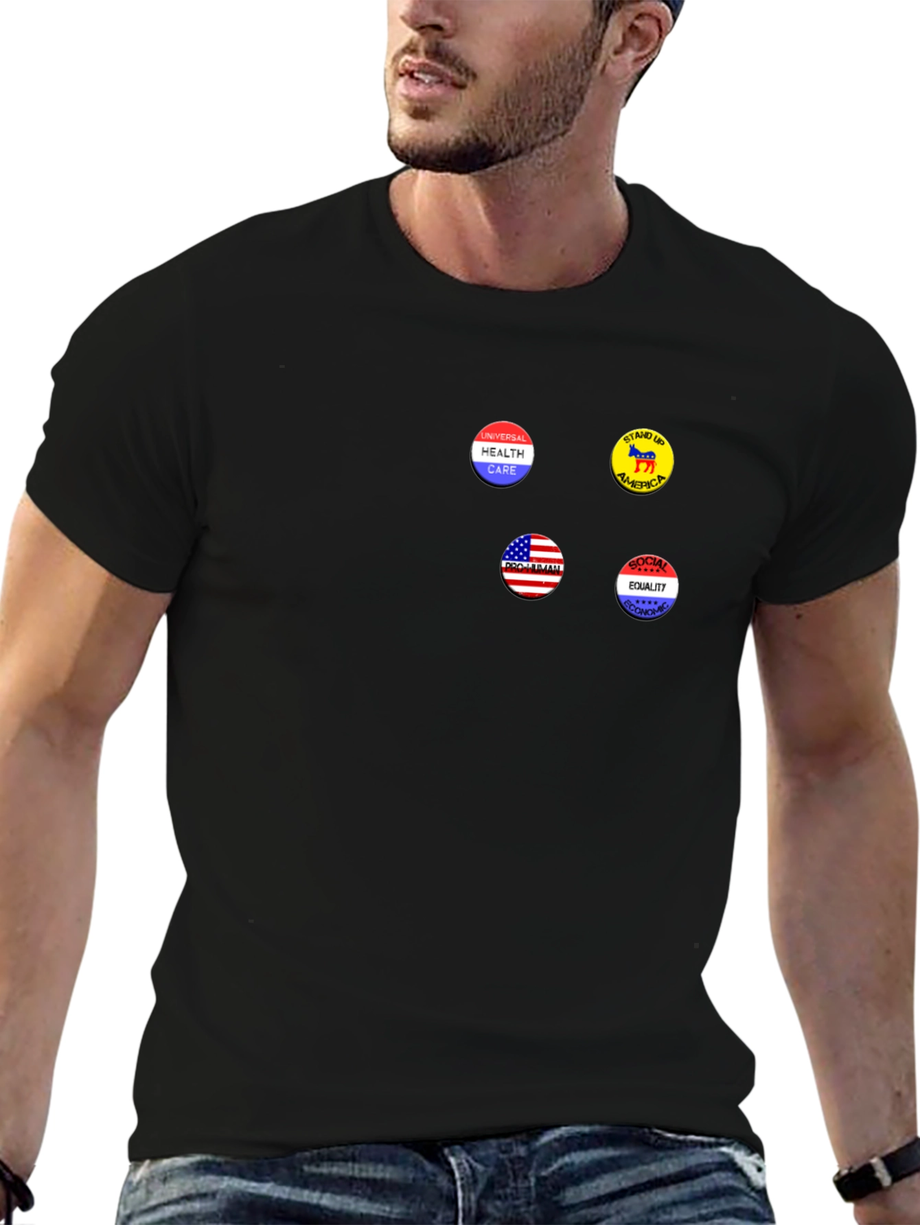 Political Statement T-Shirt with Democrat Pin Buttons