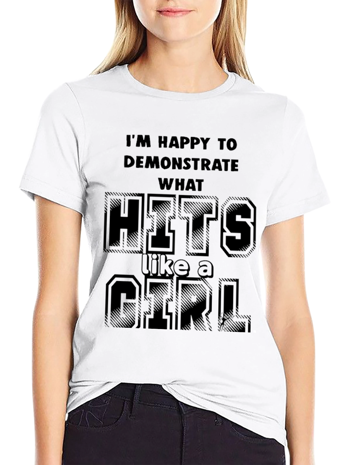 Hits Like a Girl Black Graphic T-Shirt