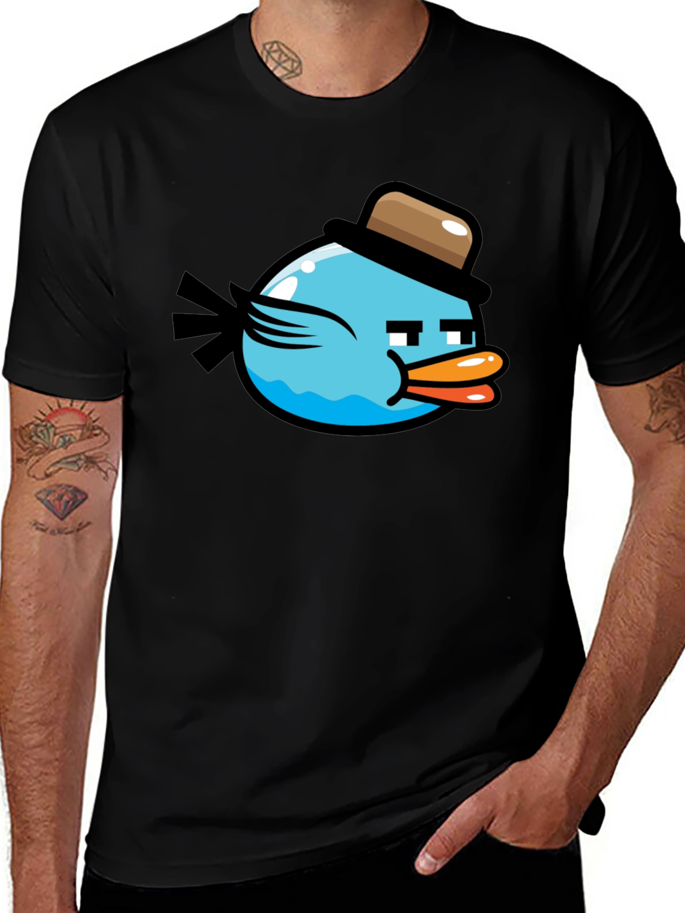 Funny Blue Bird Graphic T-Shirt