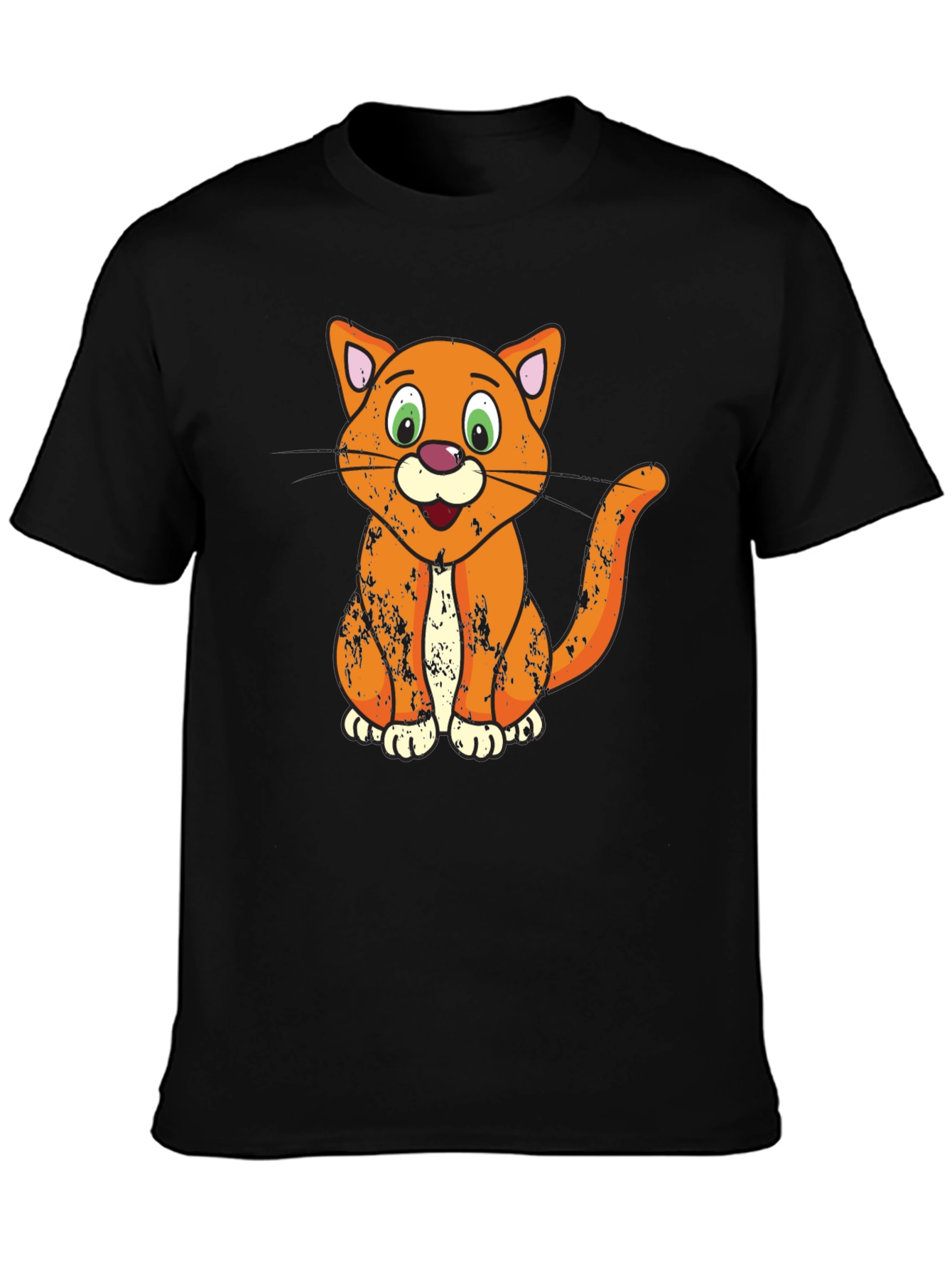 Cartoon Cat Graphic T-Shirt - Black