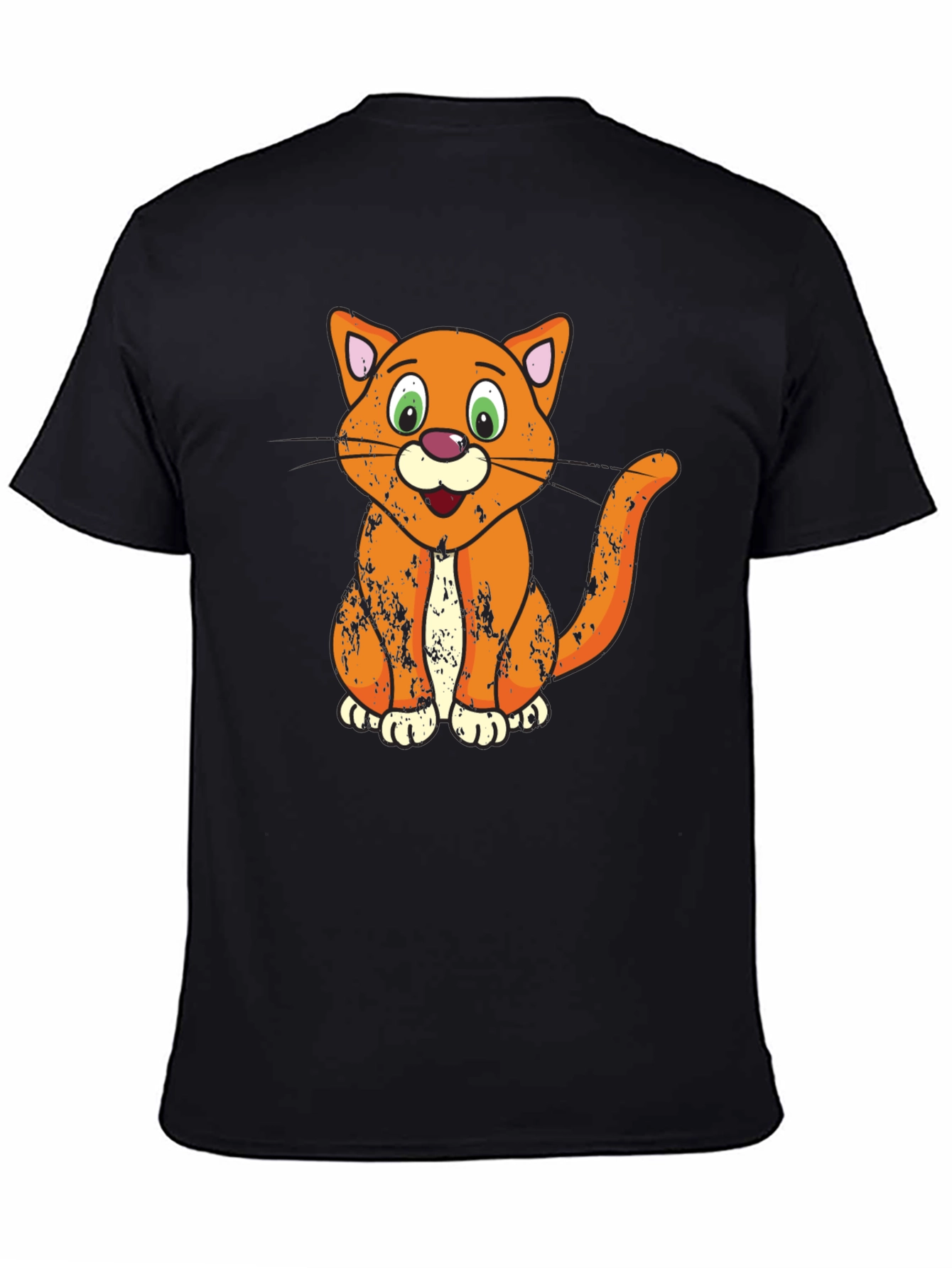 Cartoon Cat Graphic T-Shirt - Black