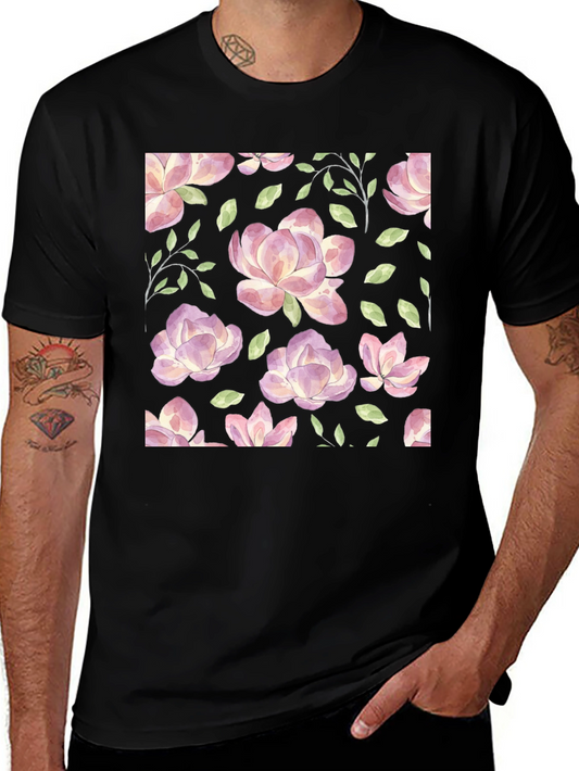 Floral Watercolor Graphic Print Black T-Shirt
