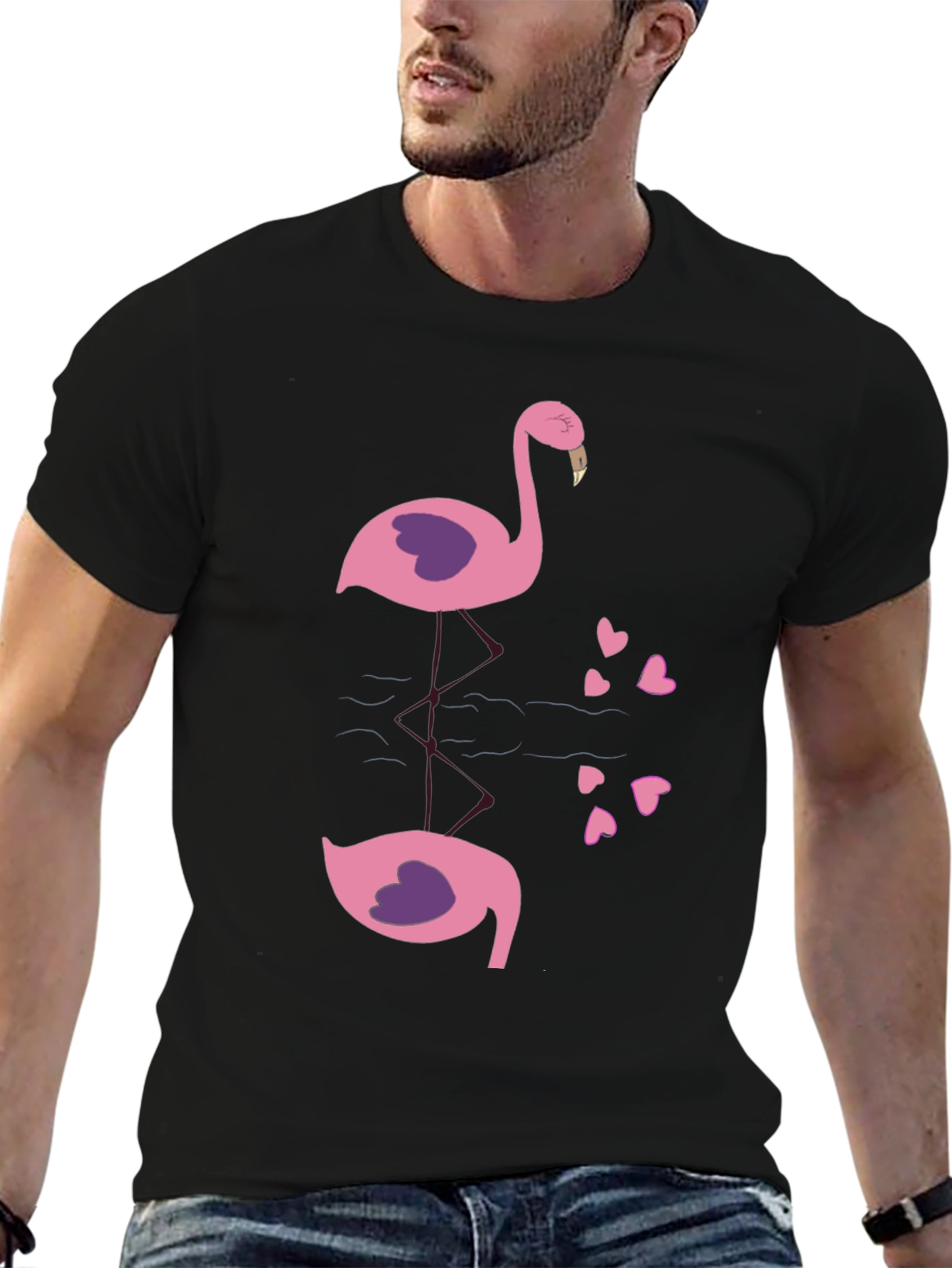 Flamingo Reflection Graphic Tee - Black