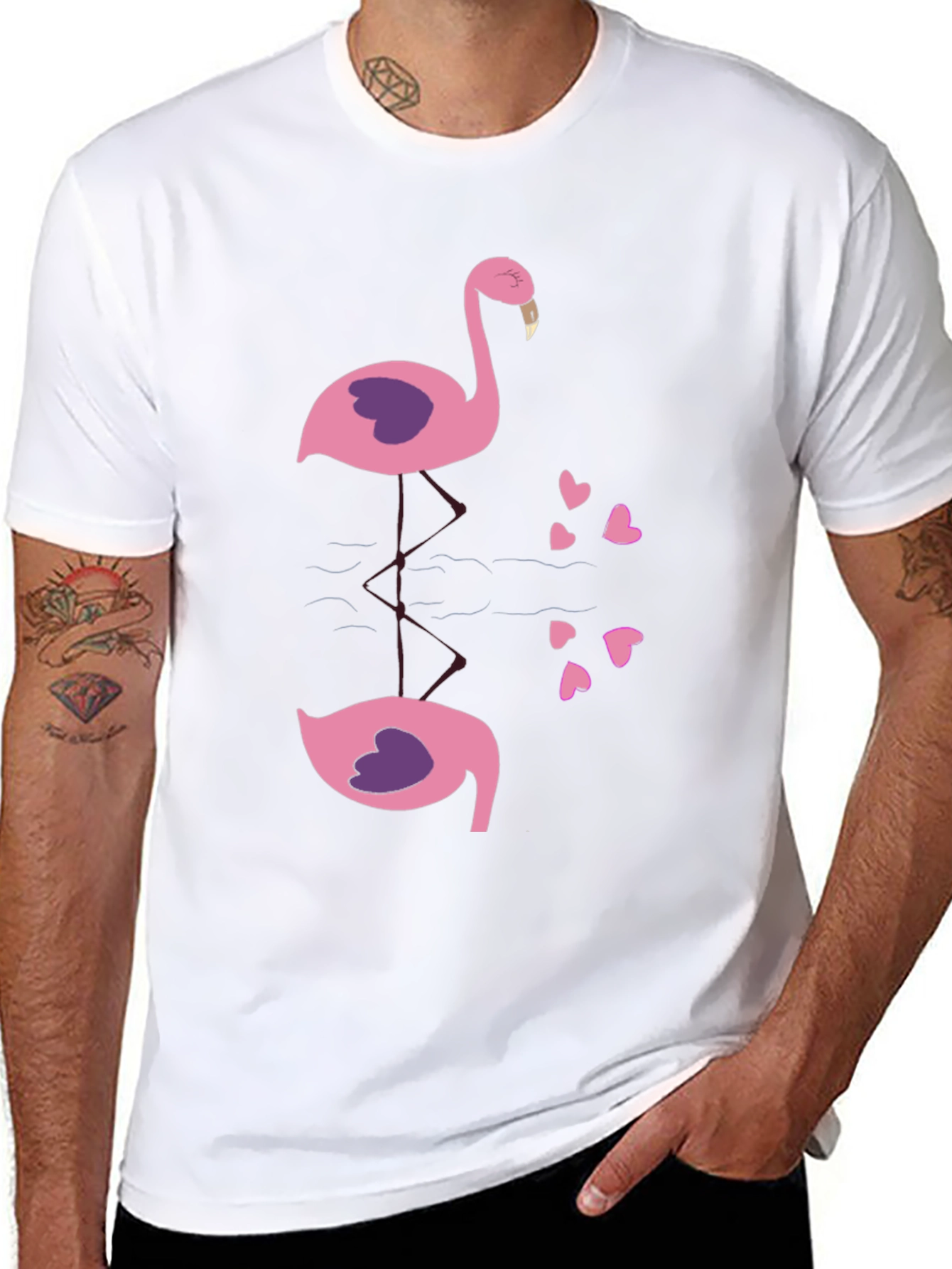 Flamingo Reflection Graphic Tee - Black