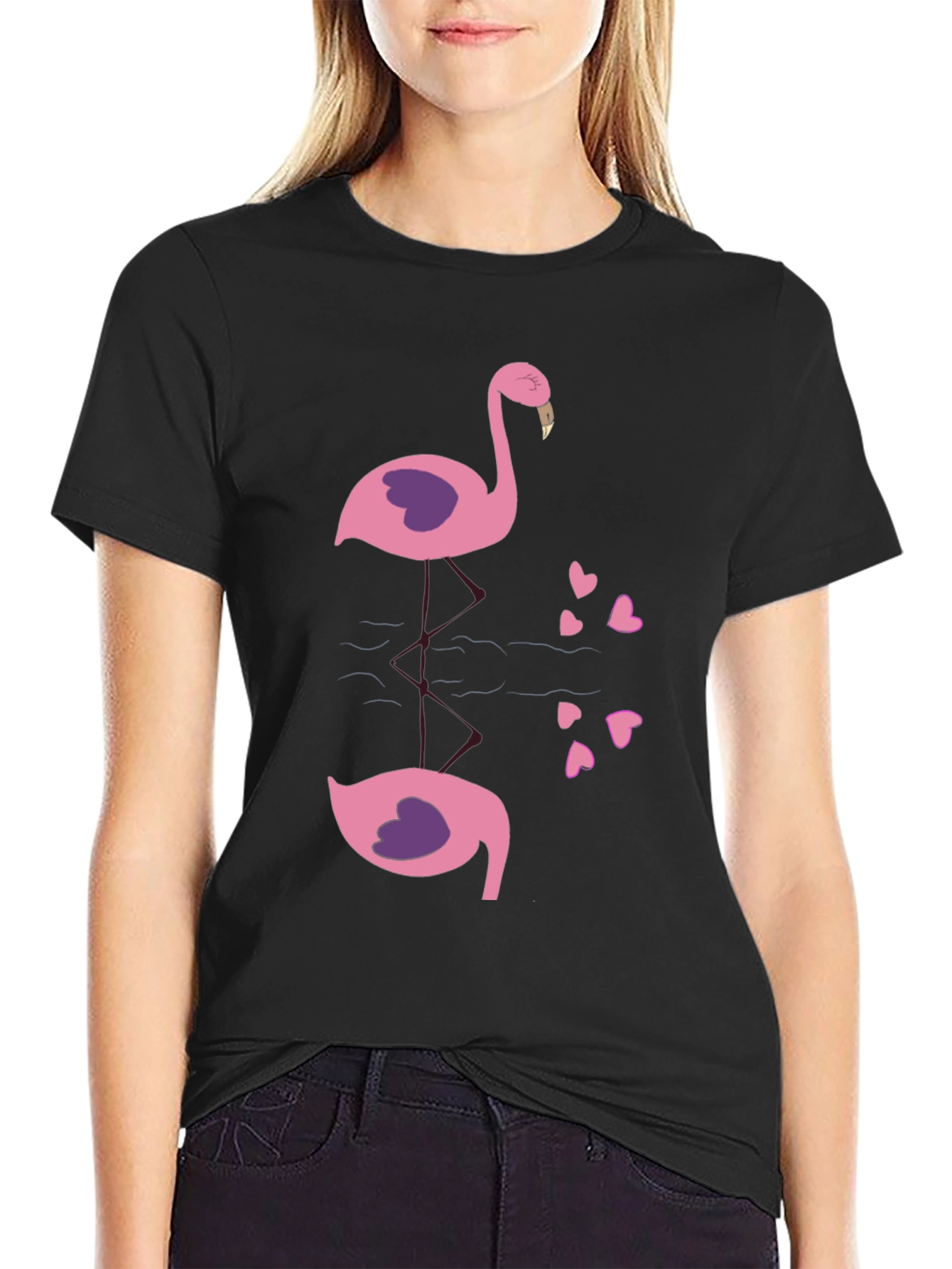 Flamingo Reflection Graphic Tee - Black