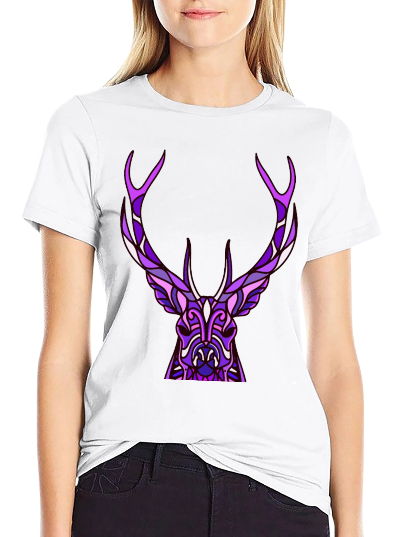 Abstract Deer Graphic Tee - Black