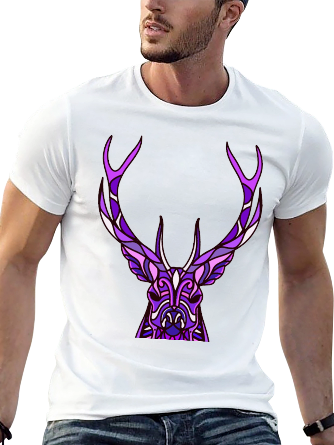 Abstract Deer Graphic Tee - Black