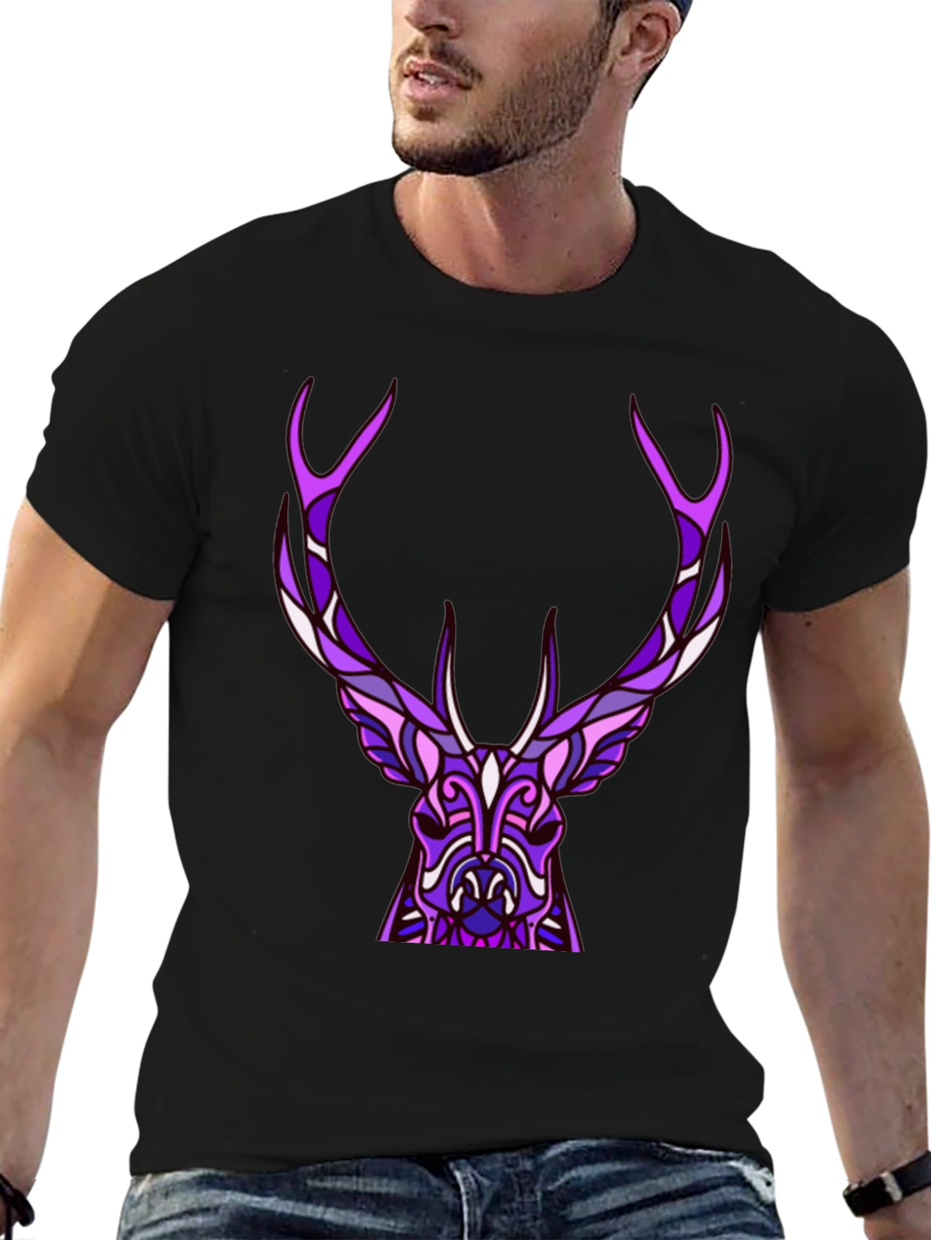Abstract Deer Graphic Tee - Black