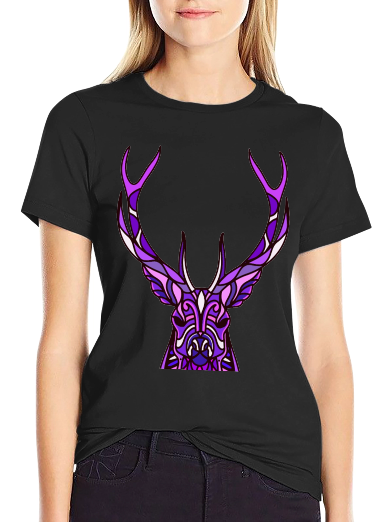 Abstract Deer Graphic Tee - Black