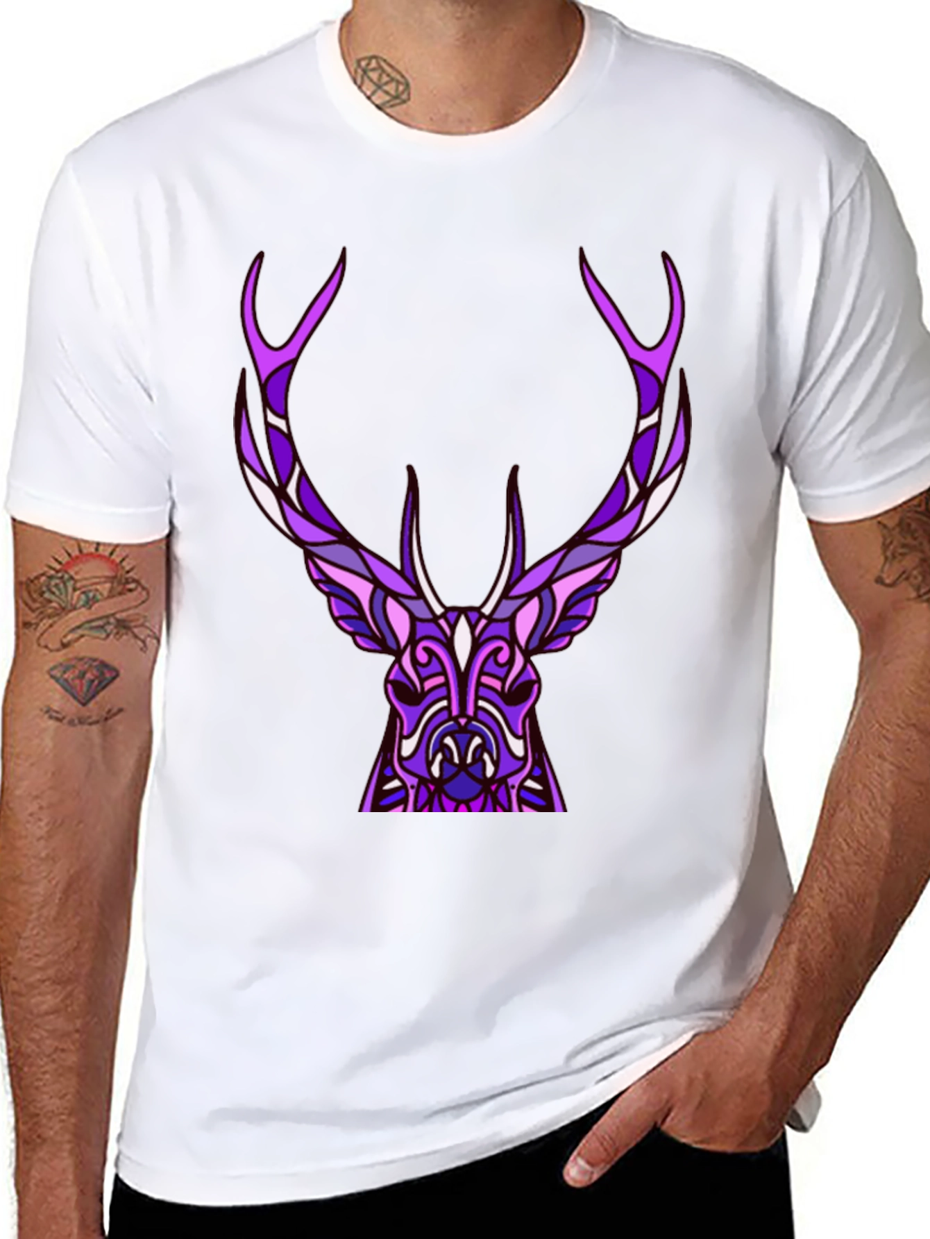 Abstract Deer Graphic Tee - Black