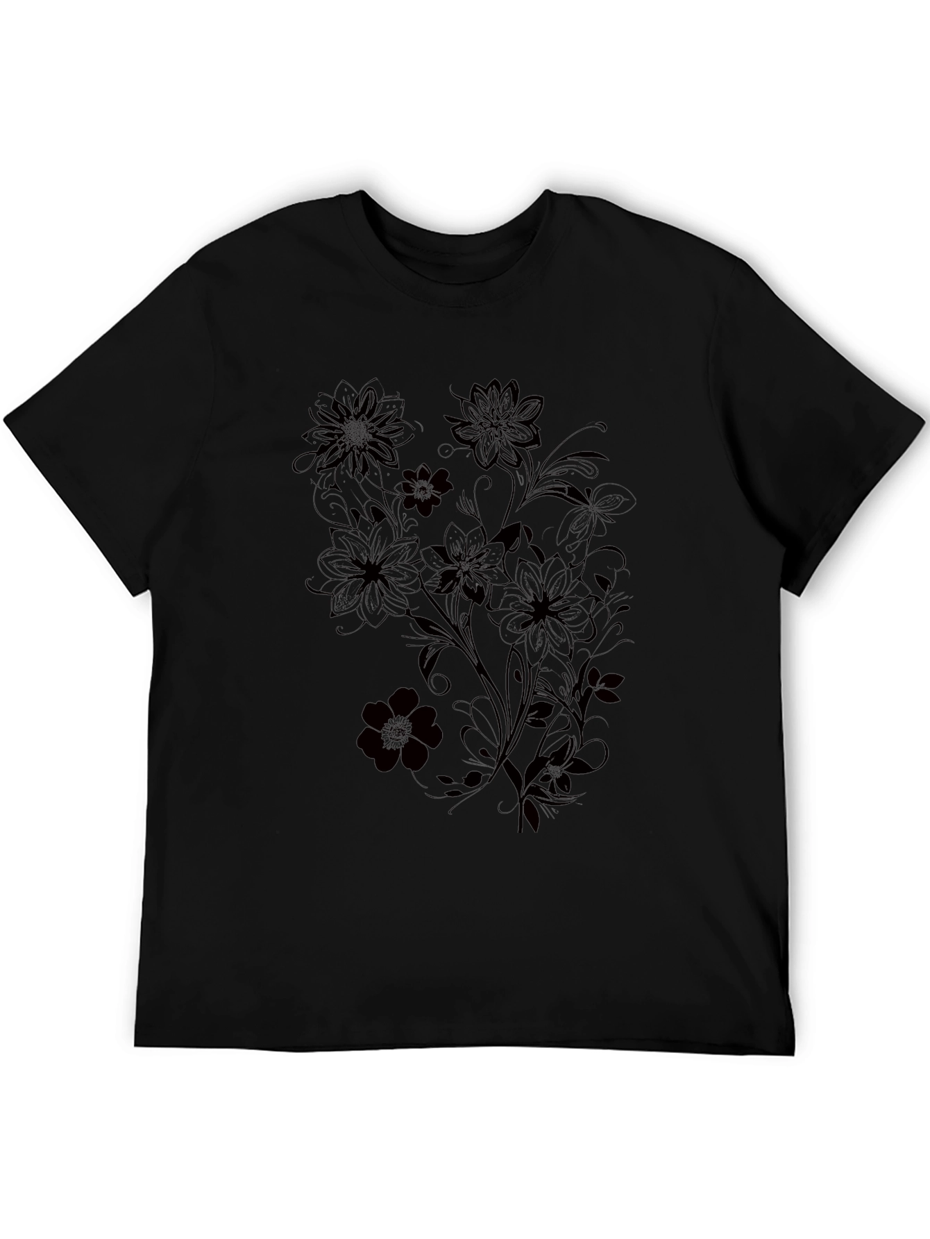 Mens Black Floral Graphic T-Shirt