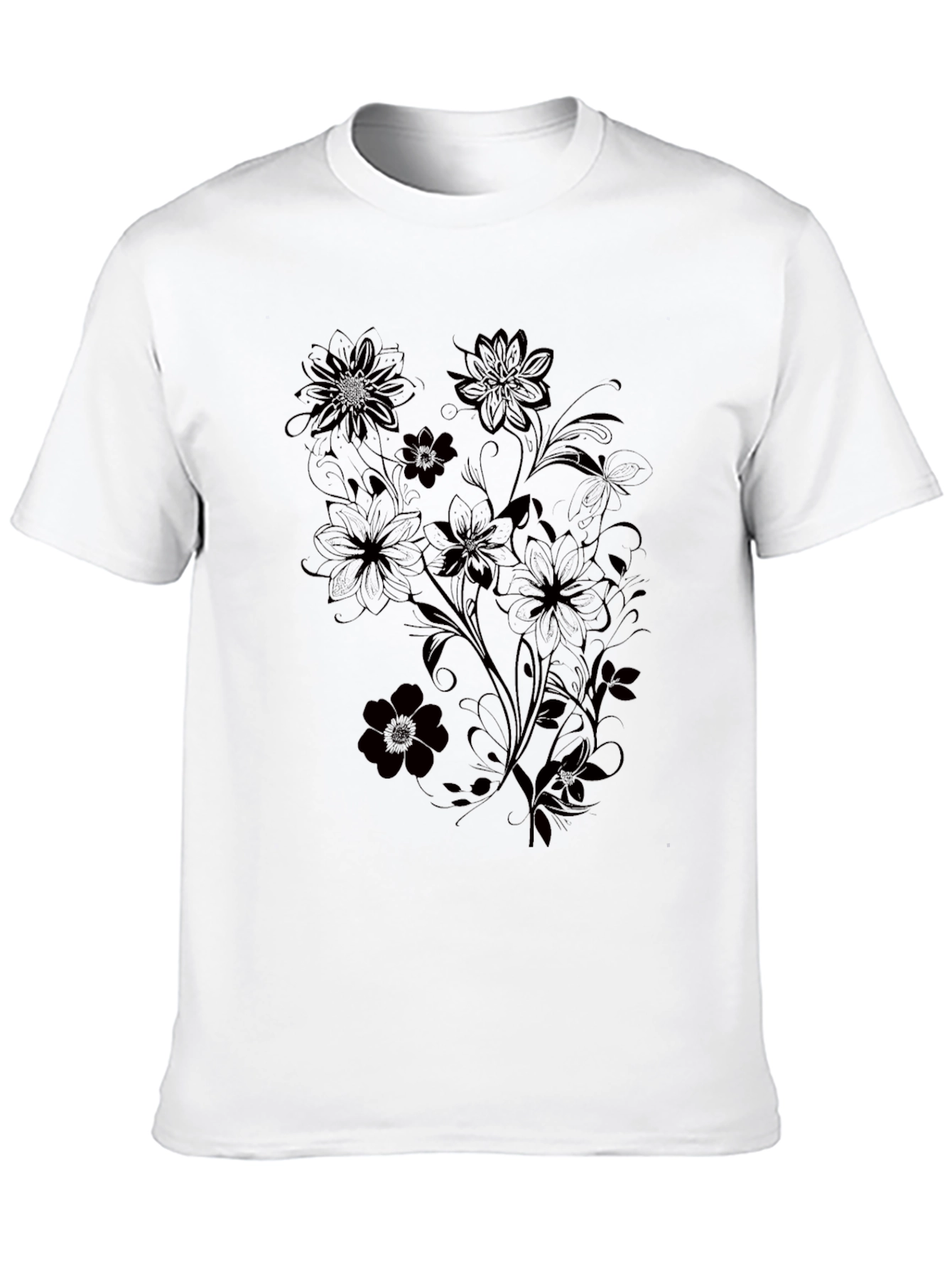 Mens Black Floral Graphic T-Shirt