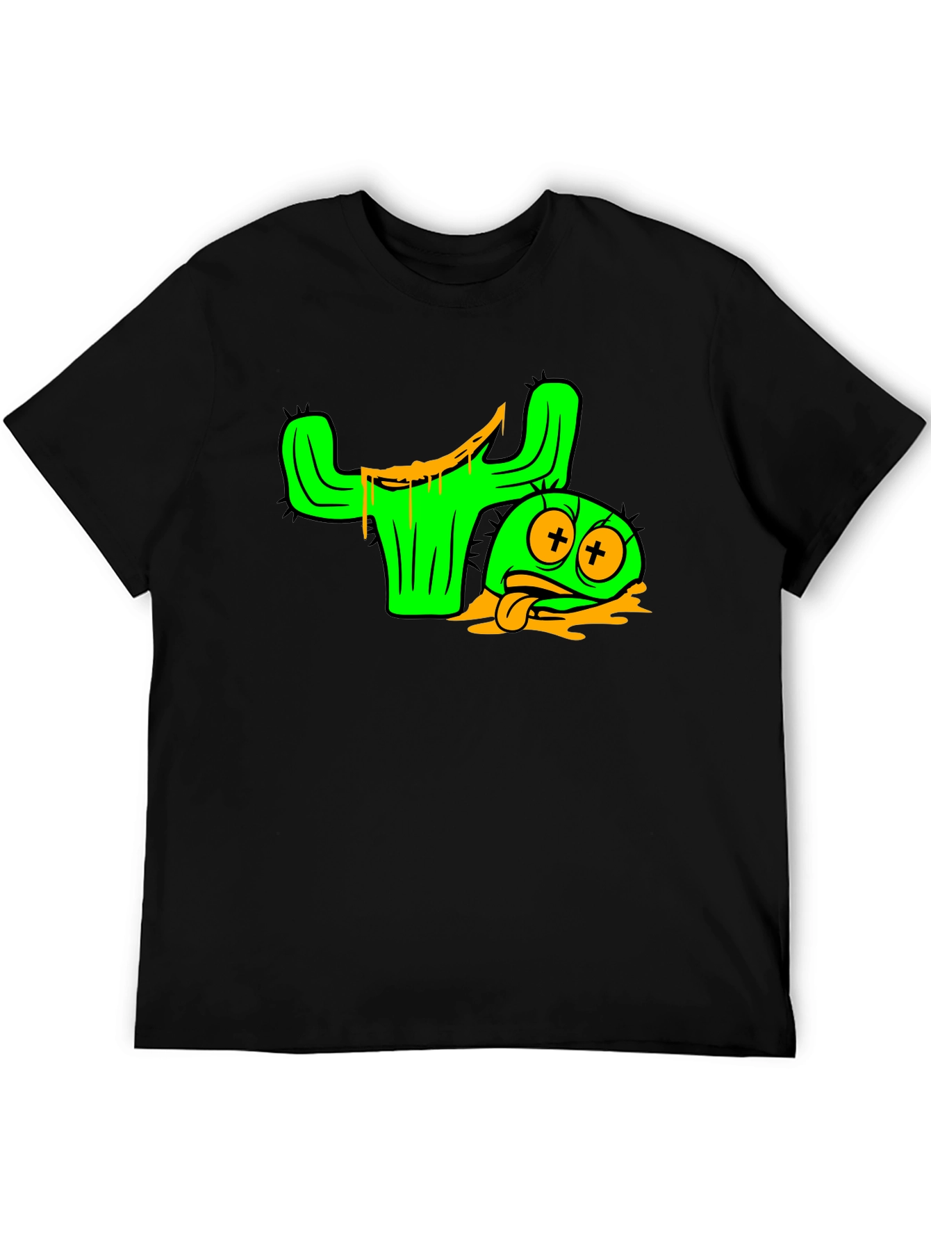 Cactus Character Graphic Tee - Black Cotton Blend