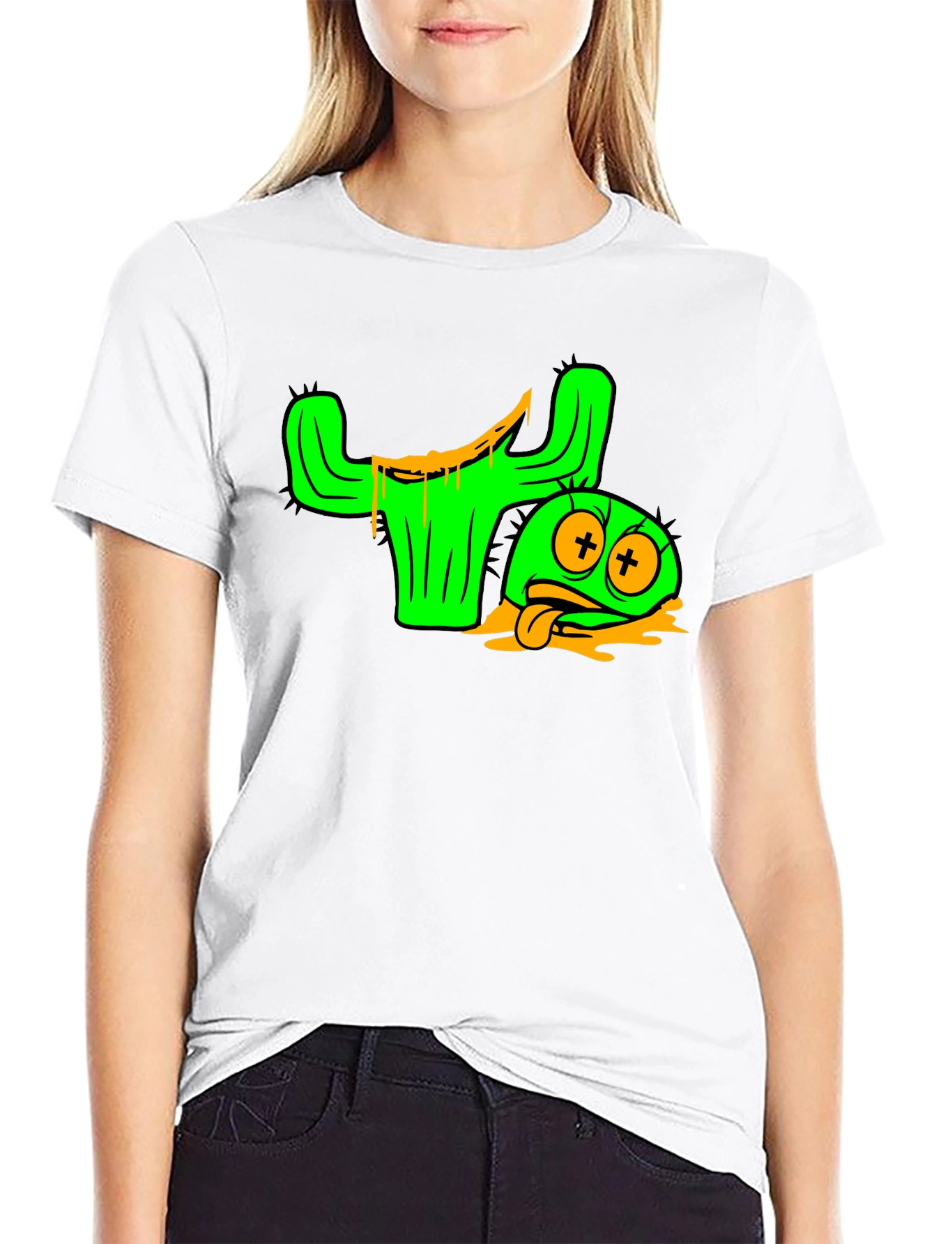 Cactus Character Graphic Tee - Black Cotton Blend