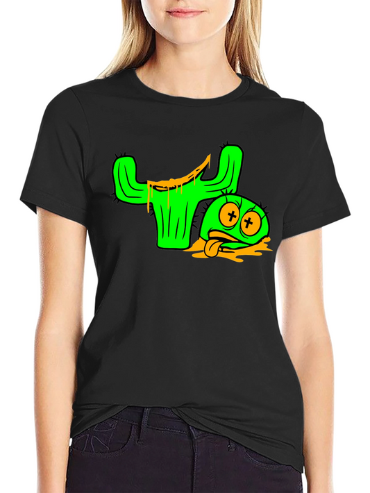 Cactus Character Graphic Tee - Black Cotton Blend