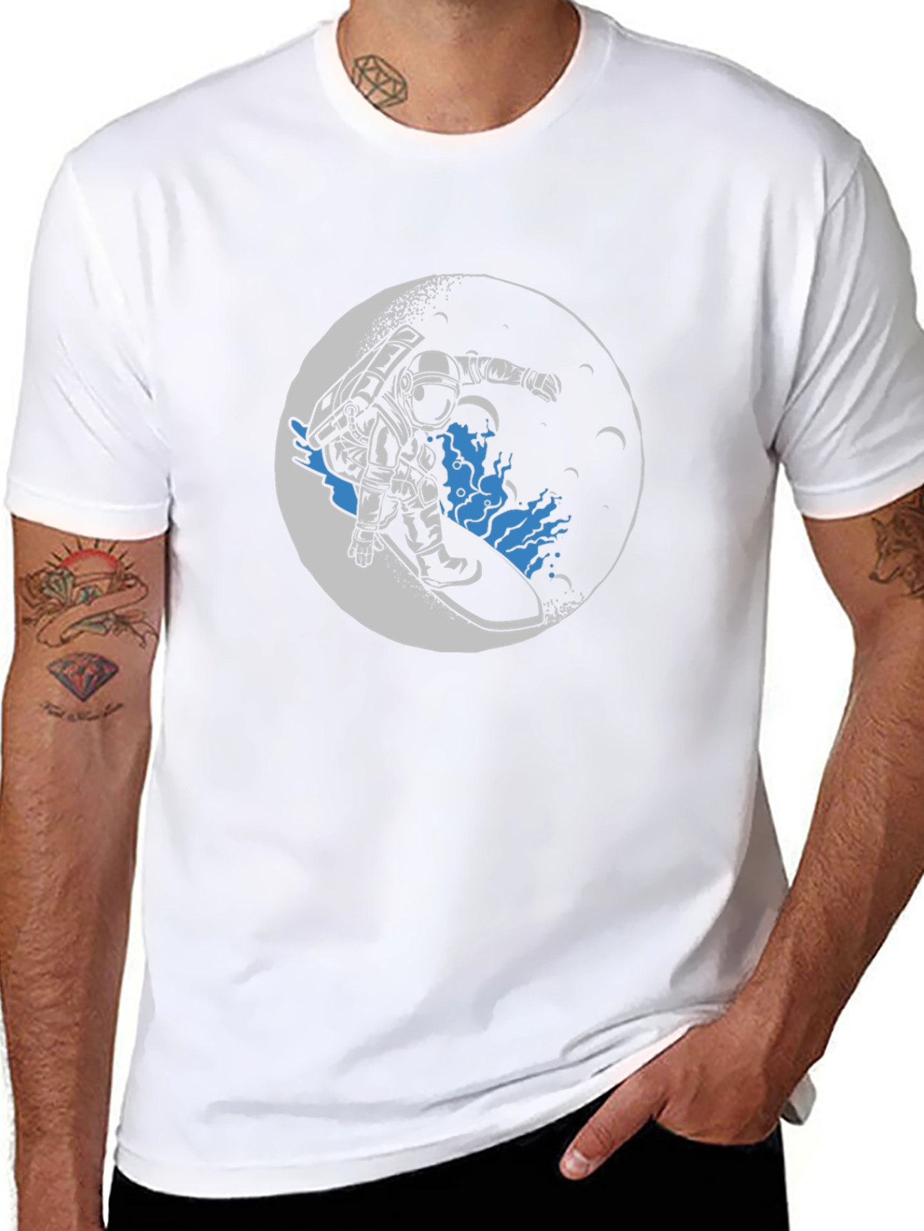 Astronaut Surfing Moon Graphic T-Shirt