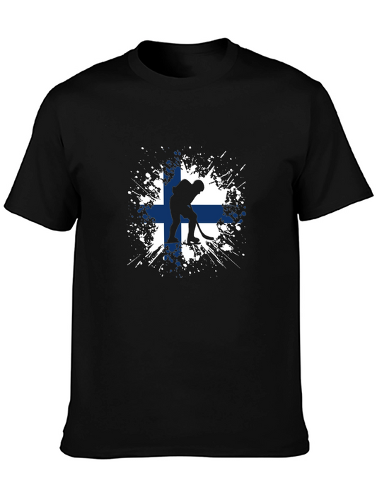 Finland Hockey Flag T-Shirt - Black Stylish Sports Tee