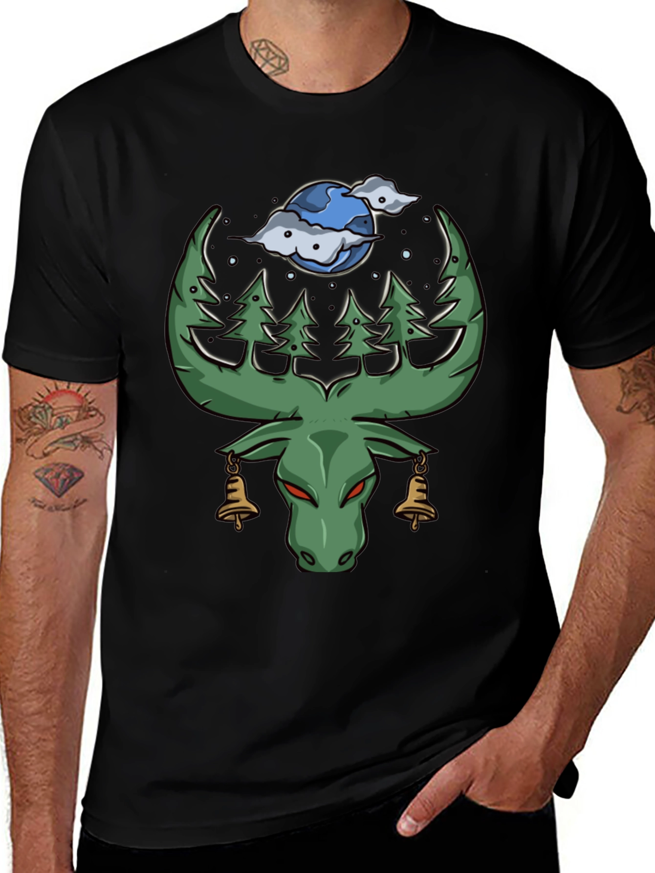 Nature Moose Graphic Tee - Black