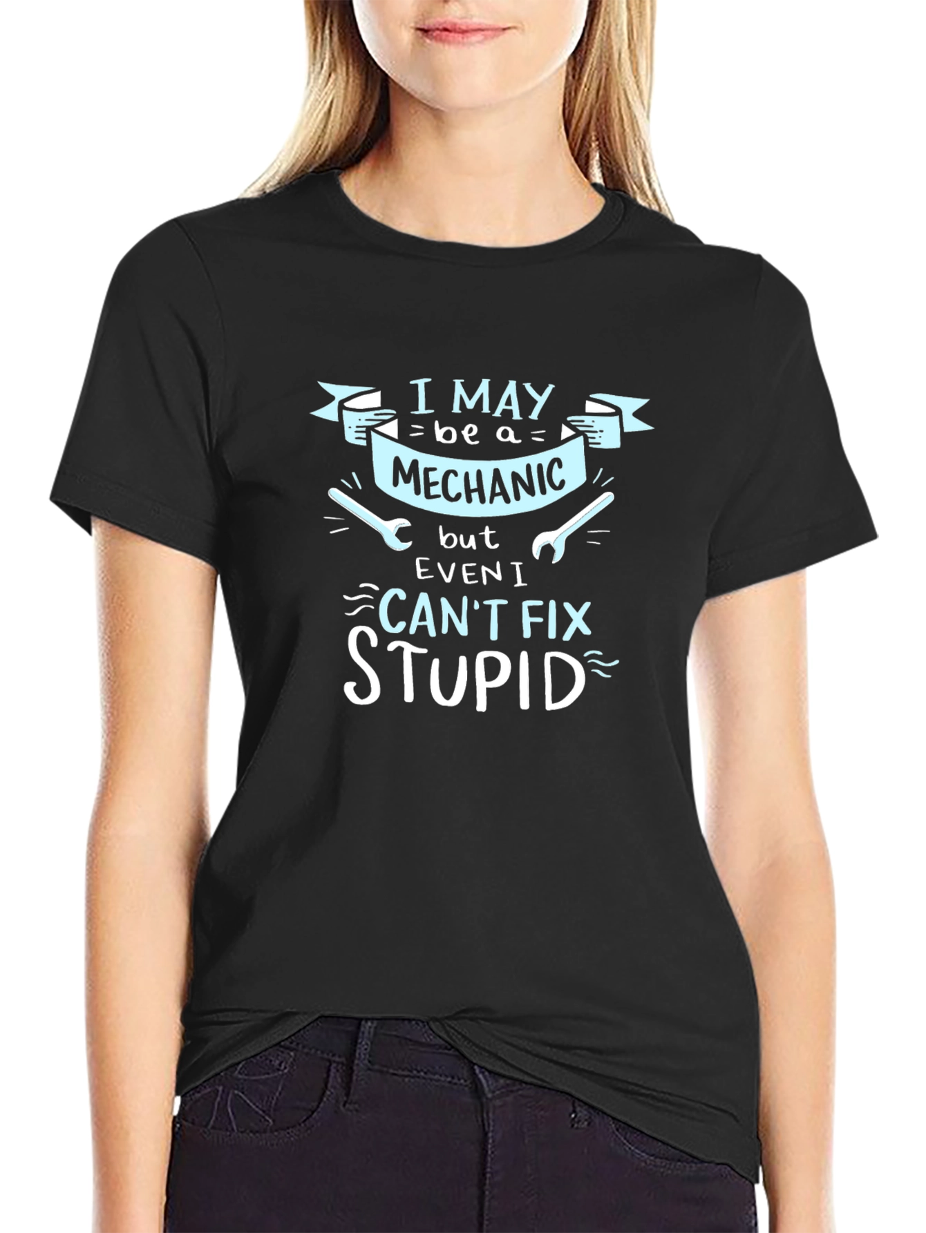 Mechanic Humor Graphic Tee - Cant Fix Stupid