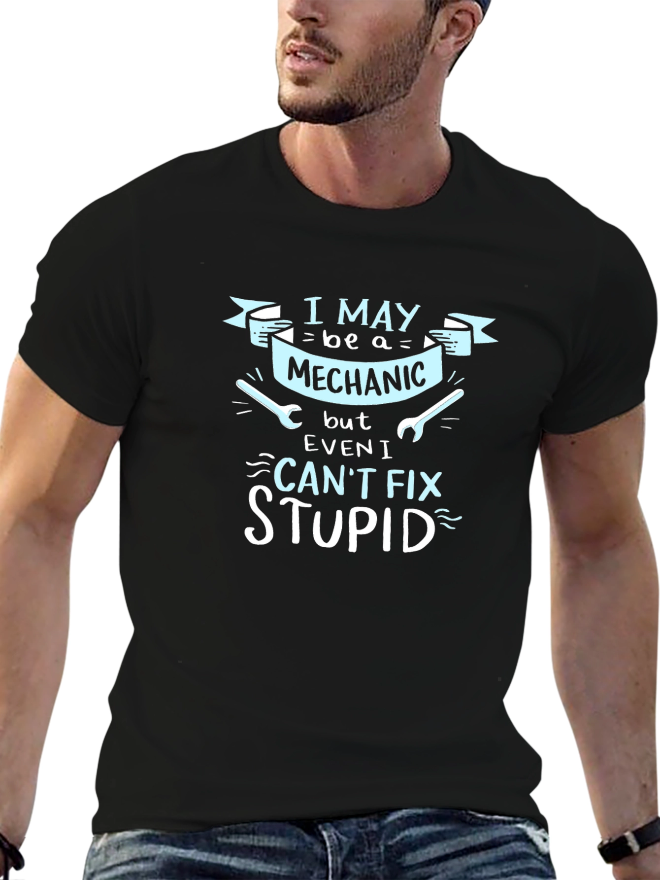 Mechanic Humor Graphic Tee - Cant Fix Stupid