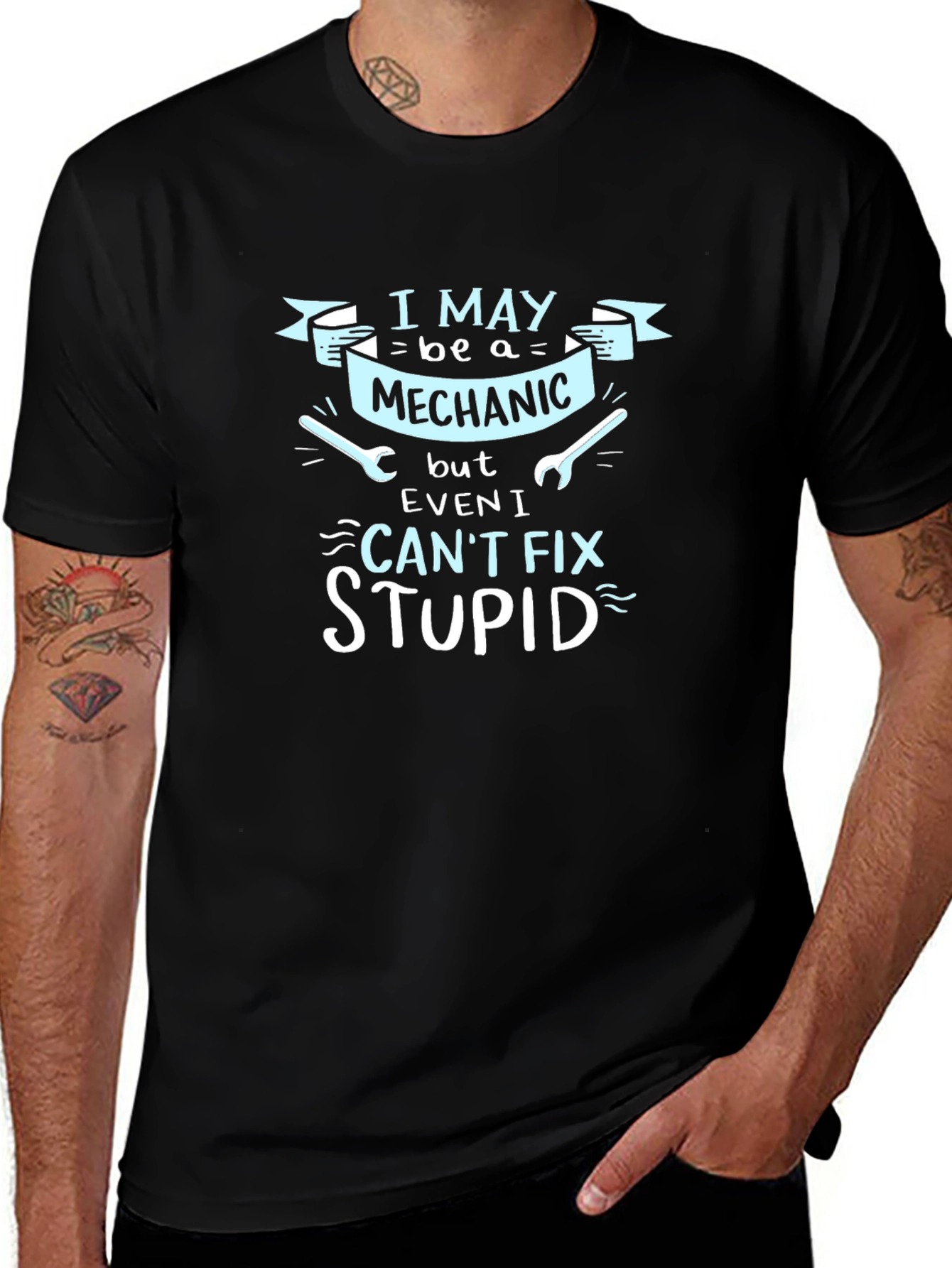 Mechanic Humor Graphic Tee - Cant Fix Stupid
