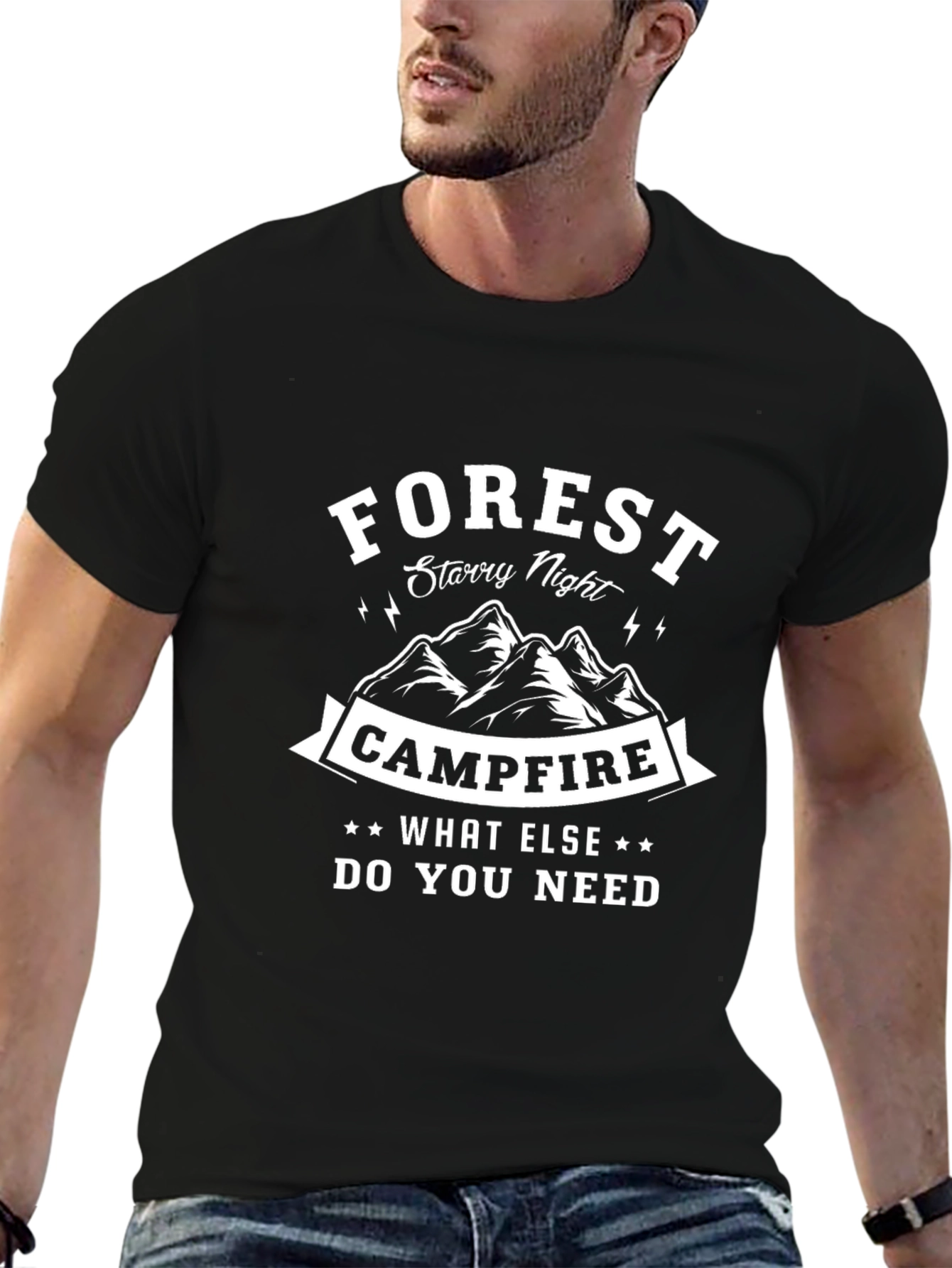 Forest Campfire Graphic Tee - Starry Night Design