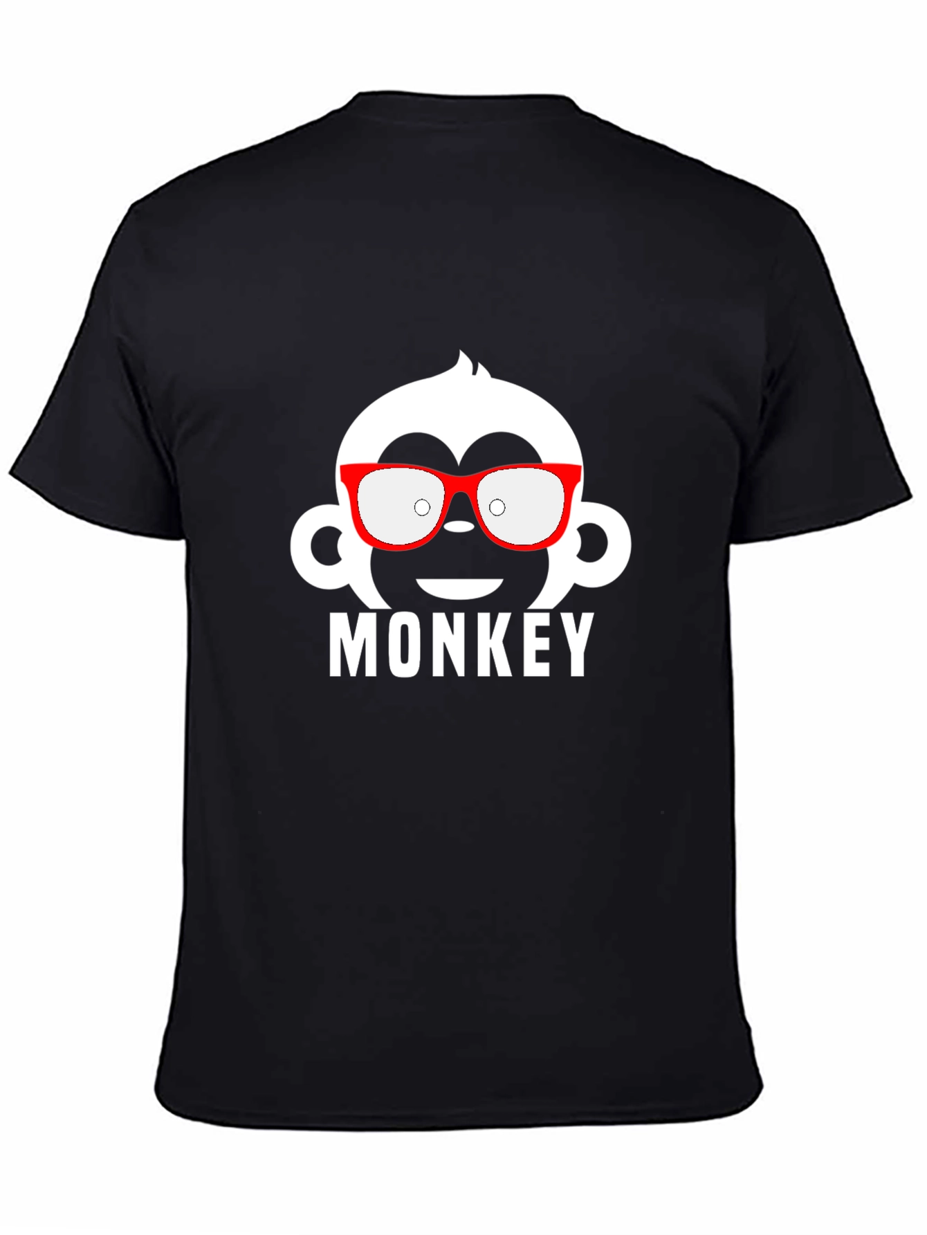 Monkey with Glasses Graphic Tee - Black Cotton T-Shirt