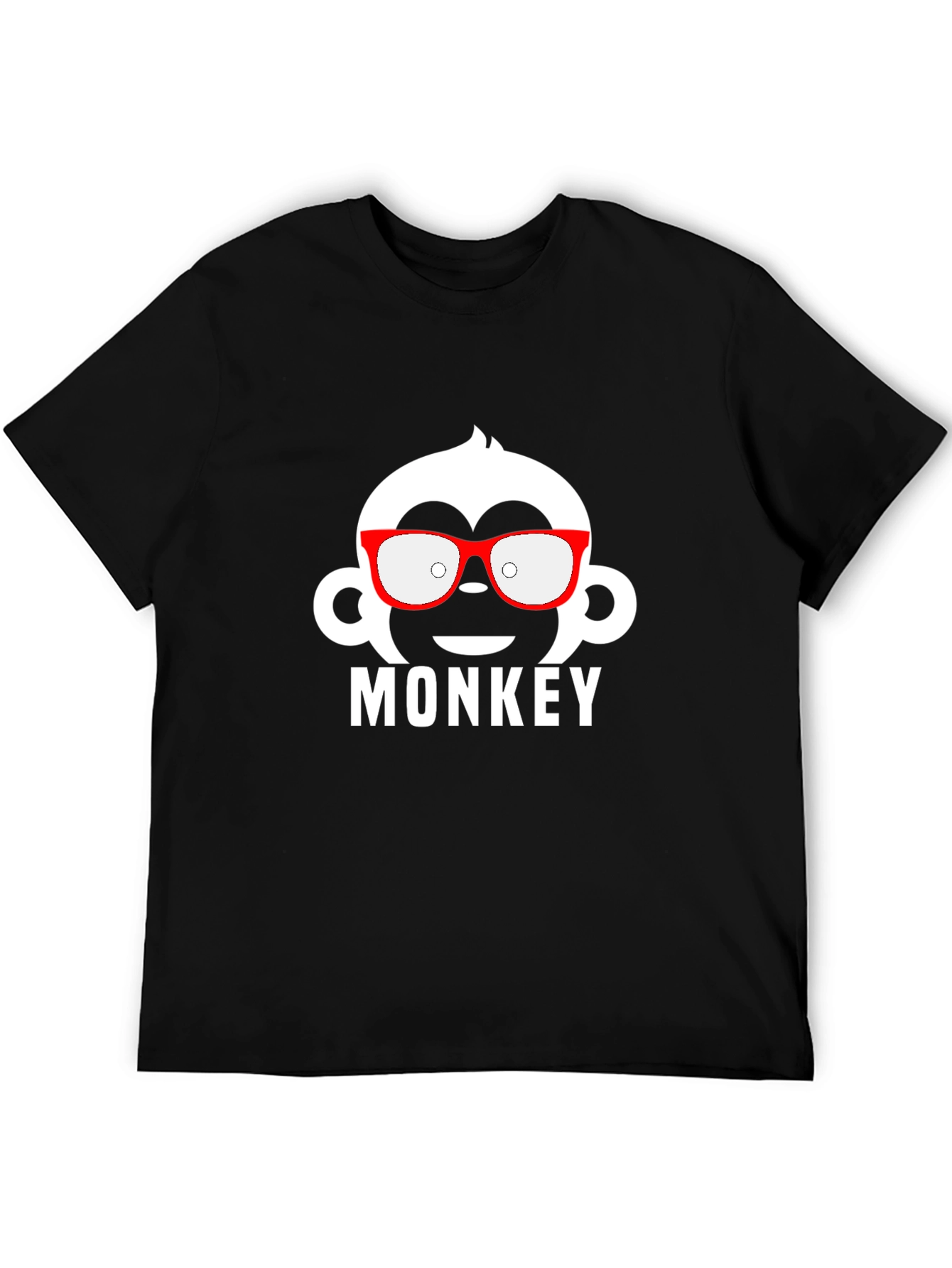 Monkey with Glasses Graphic Tee - Black Cotton T-Shirt