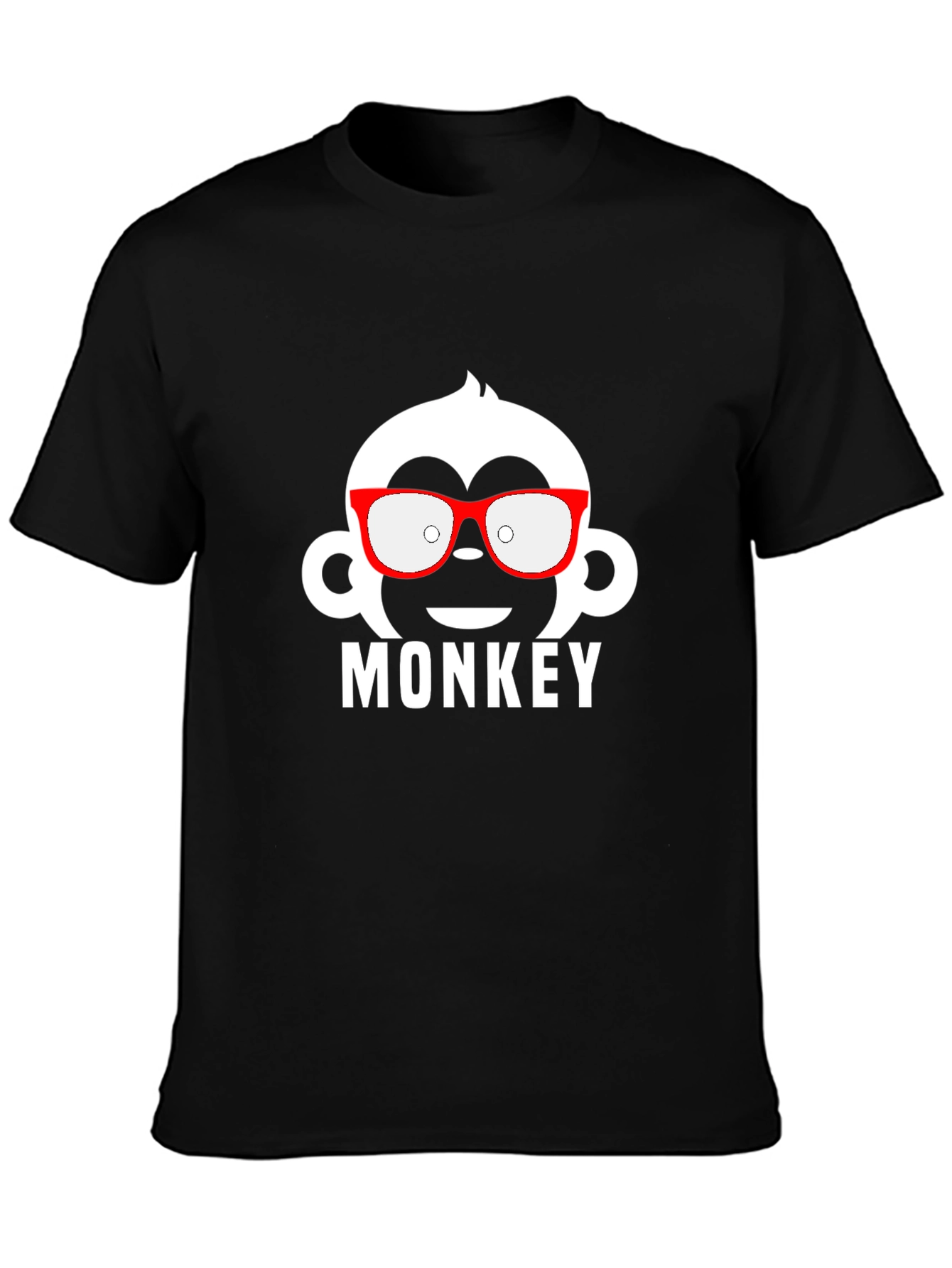 Monkey with Glasses Graphic Tee - Black Cotton T-Shirt