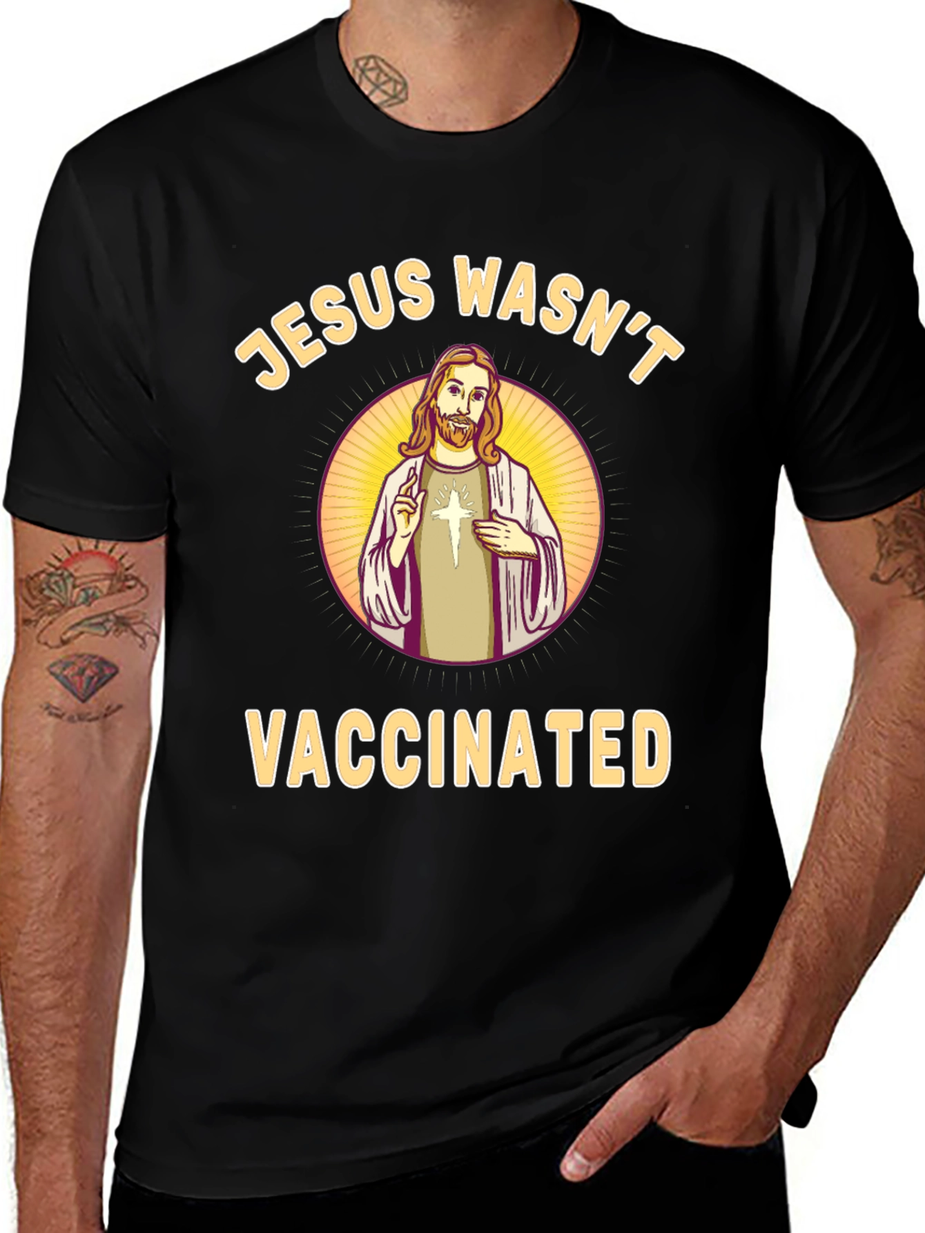 Jesus Wasnt Vaccinated Black T-Shirt