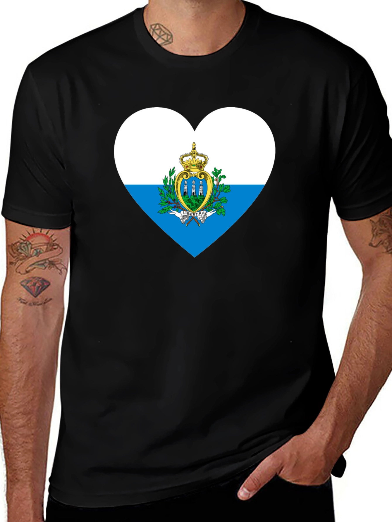 San Marino Flag Heart T-Shirt - Black