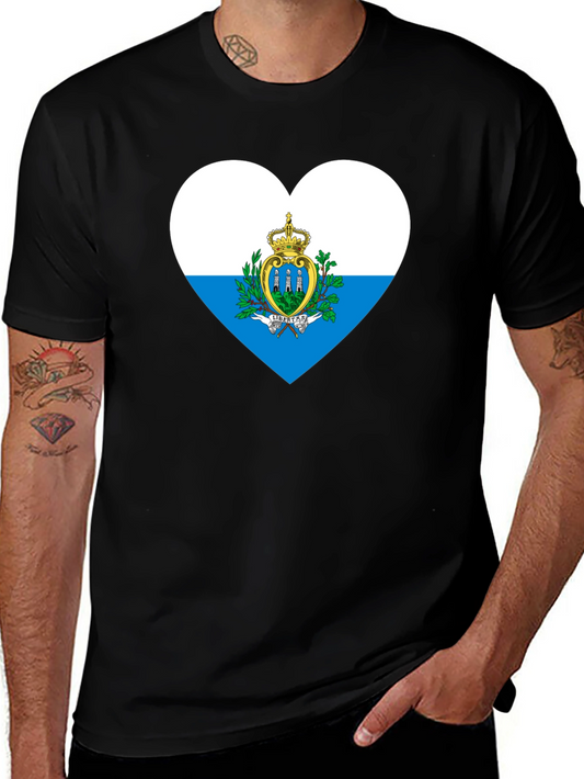 San Marino Flag Heart T-Shirt - Black