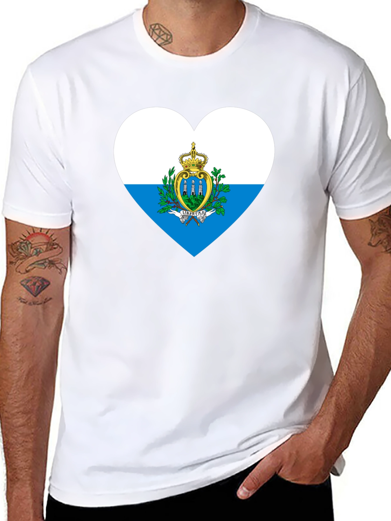 San Marino Flag Heart T-Shirt - Black