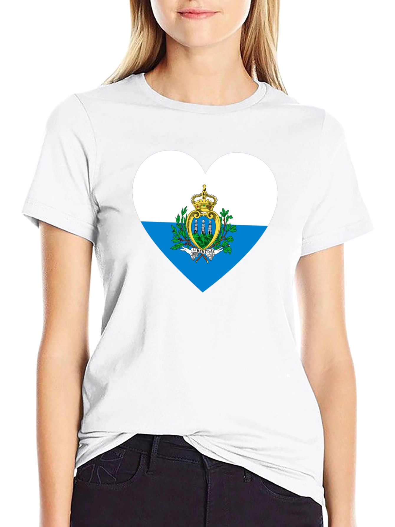 San Marino Flag Heart T-Shirt - Black
