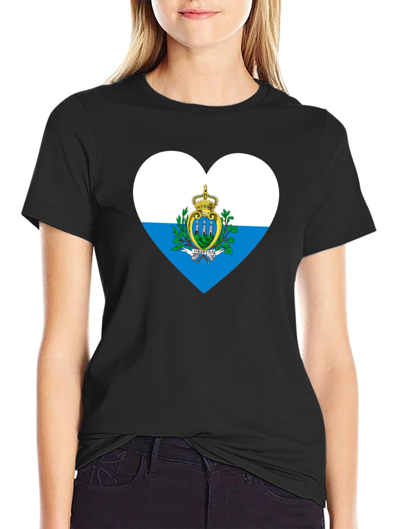 San Marino Flag Heart T-Shirt - Black