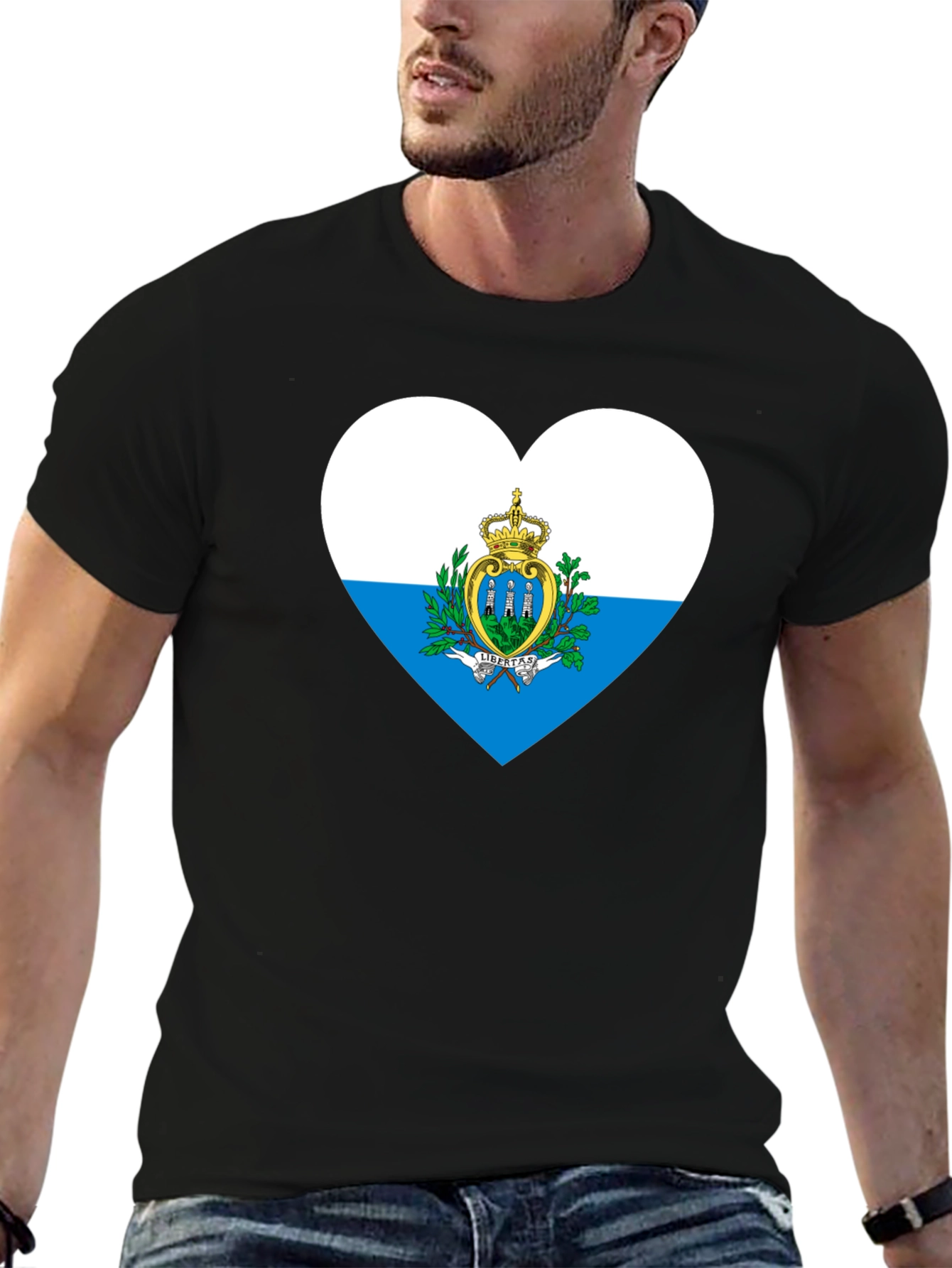 San Marino Flag Heart T-Shirt - Black