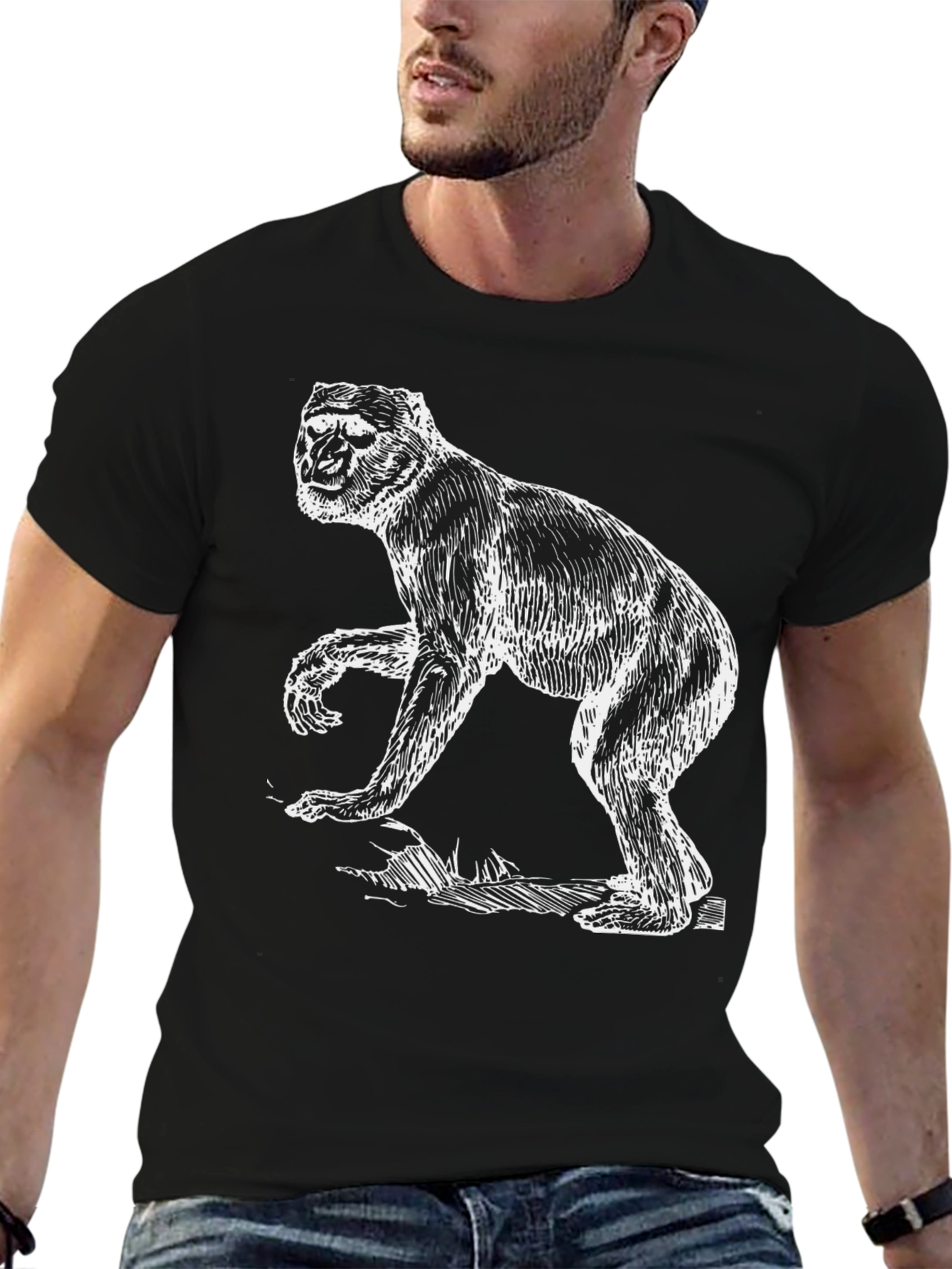 Monkey Graphic Black T-Shirt - Animal Tee