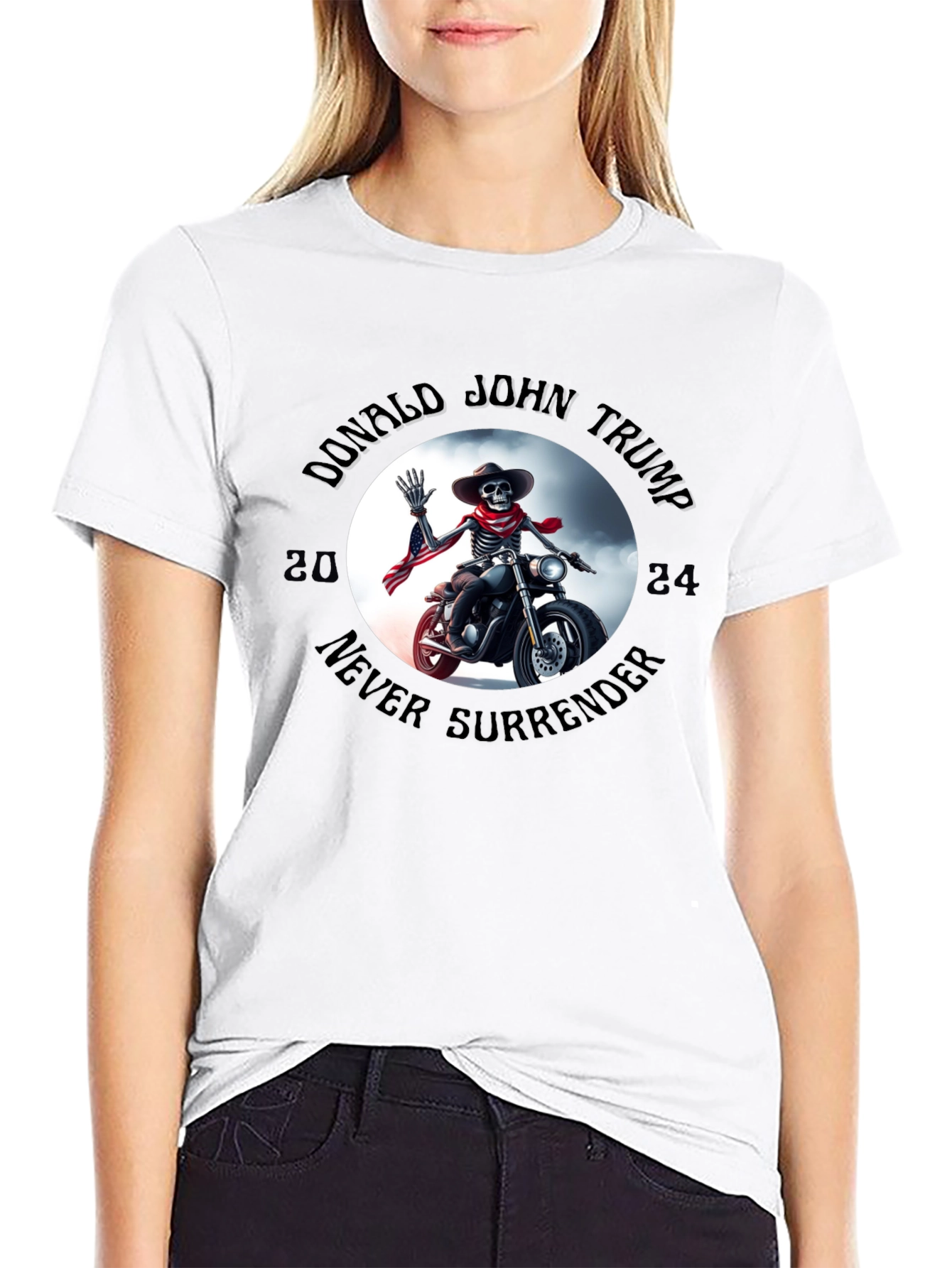 Donald Trump 2024 Never Surrender Skeleton Biker Tee